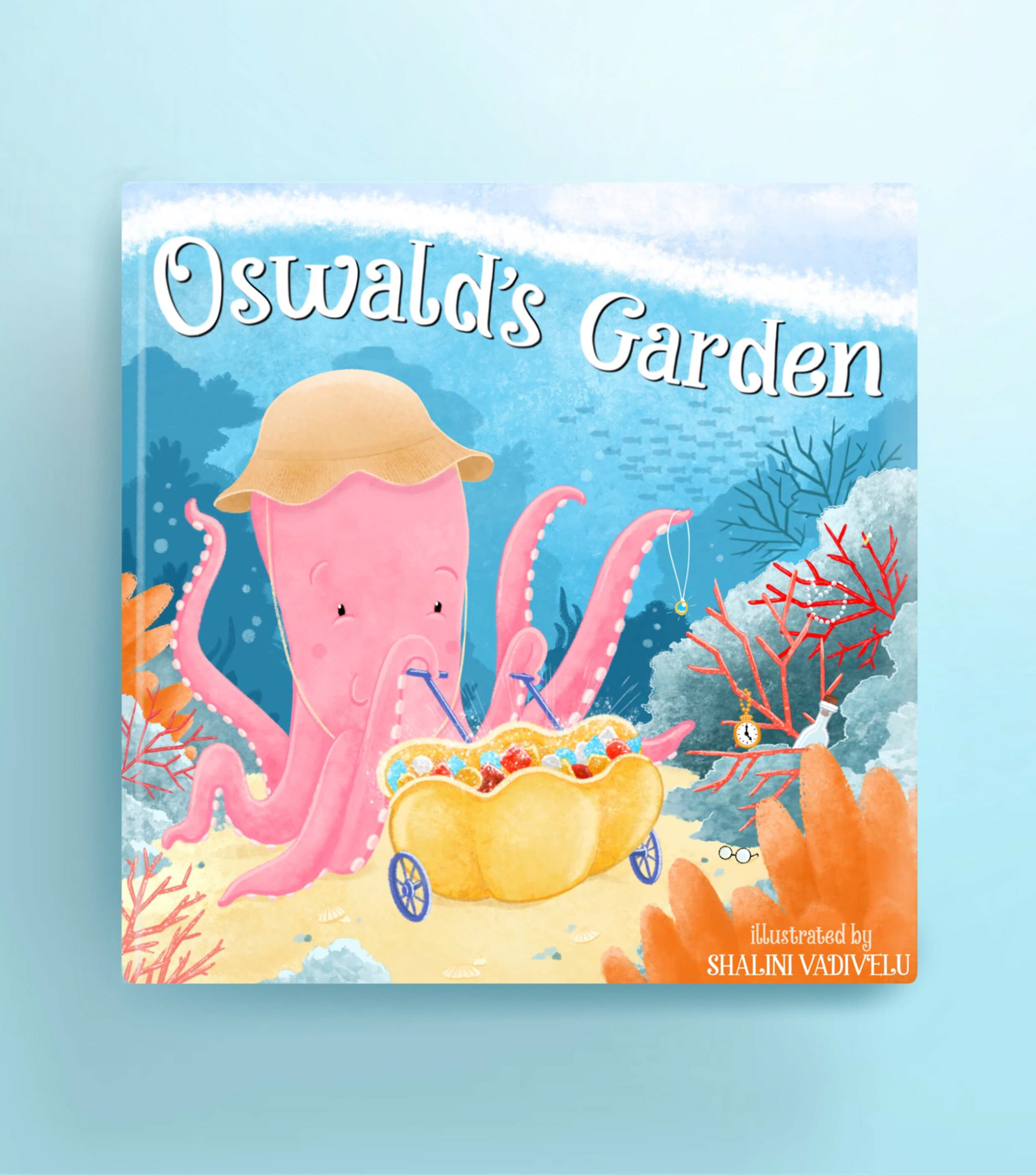 imagined book cover mockup of octopus gardener in the ocean