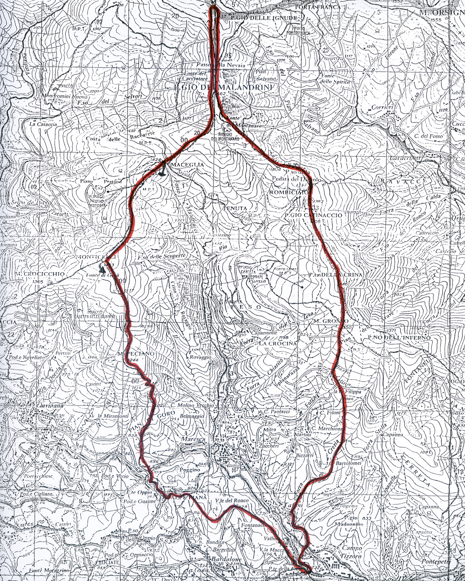 Map of Mapsulon. The borders are shown in red