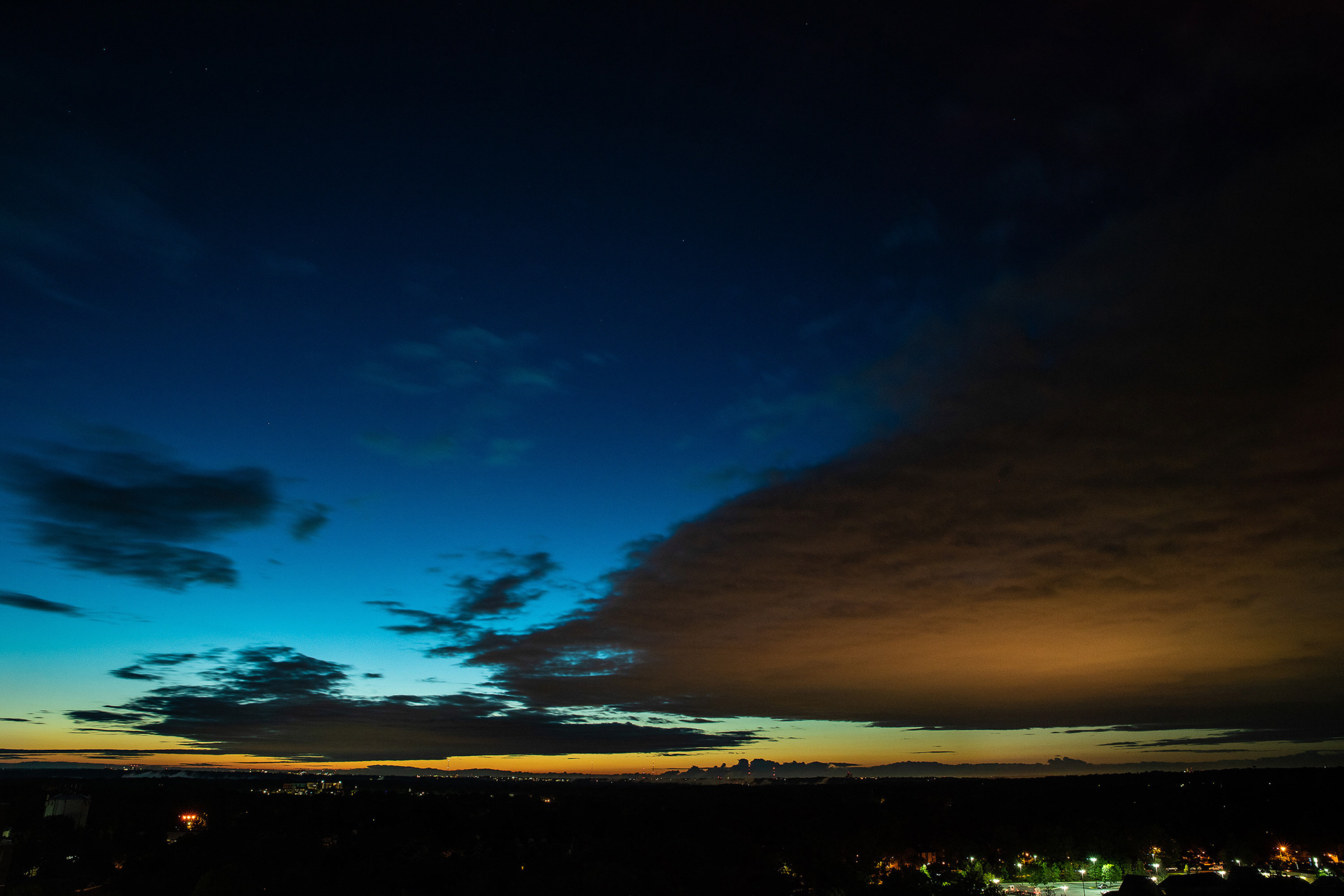 Another example of the light from DC illuminating the cloud cover. AI keeps trying to tell me that this is "skyglow" aka light contamination, but I don't think it's understanding my question. Light contamination would be city light illuminating ubiquitous particulate matter. This is city light illuminating cloud cover. If it doesn't already, I think it should have its own name.