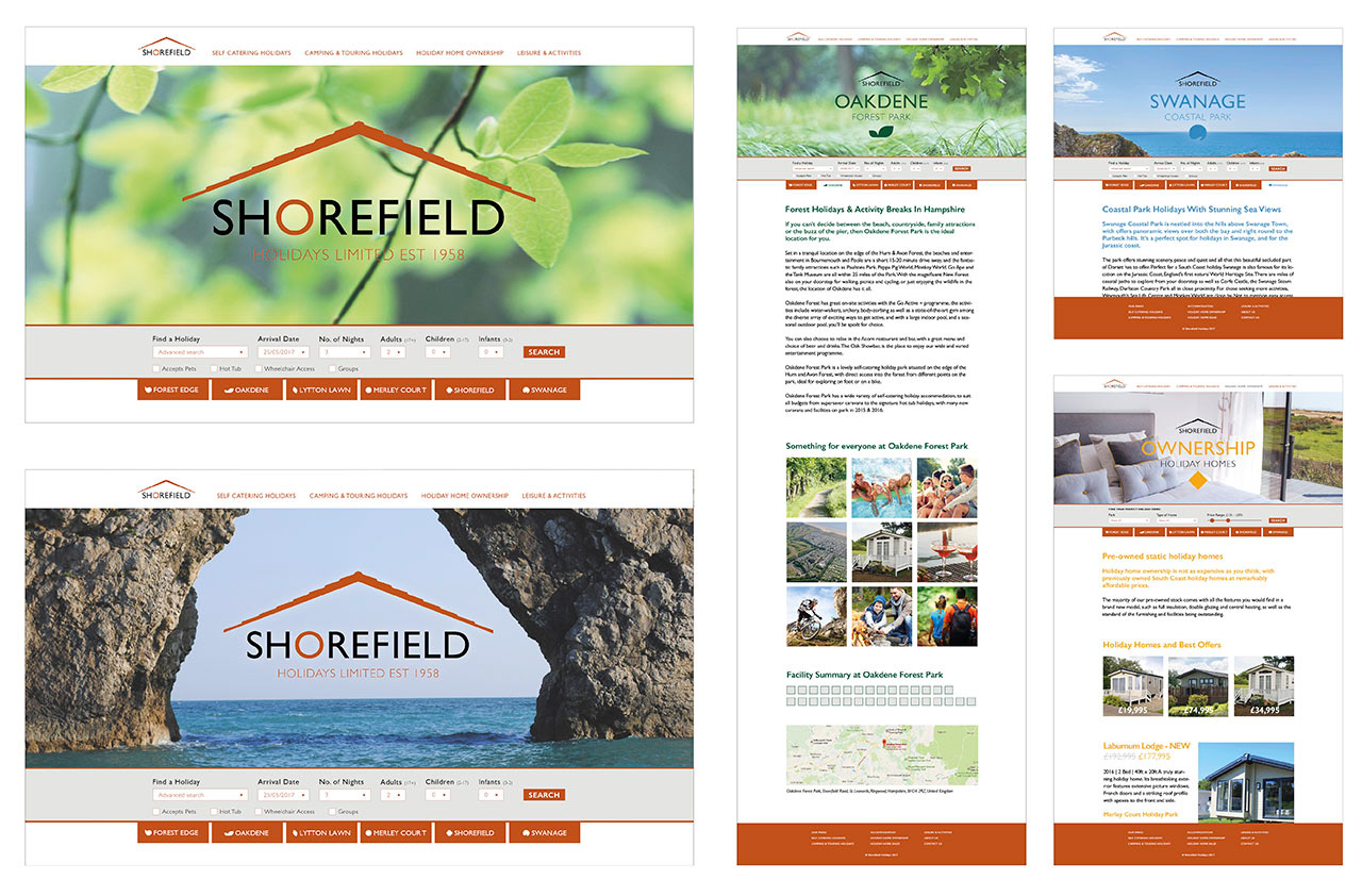 Website designs for holiday parks of Shorefield Holidays Limited. Schoolwork done at Southampton Solent Uni, 2017.