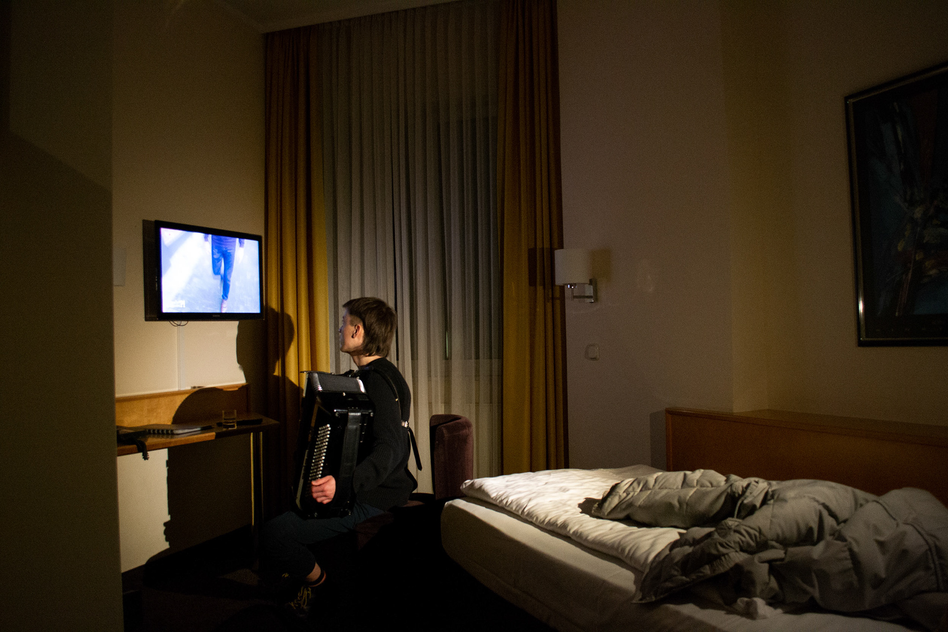 Solo, 2023, performance featuring four musicians performing in separate rooms.