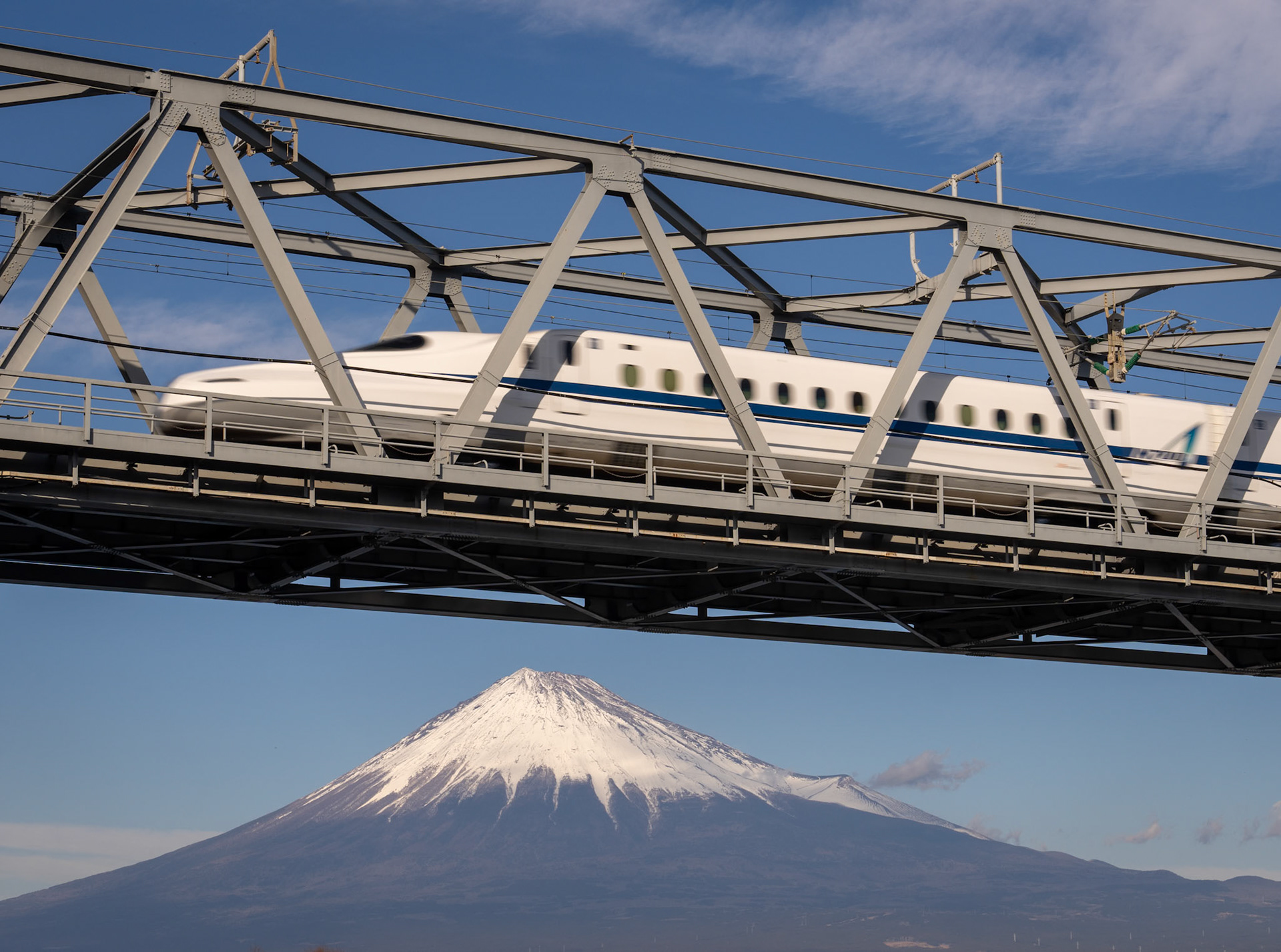 Past in a Blur Shinkansen over Fuji