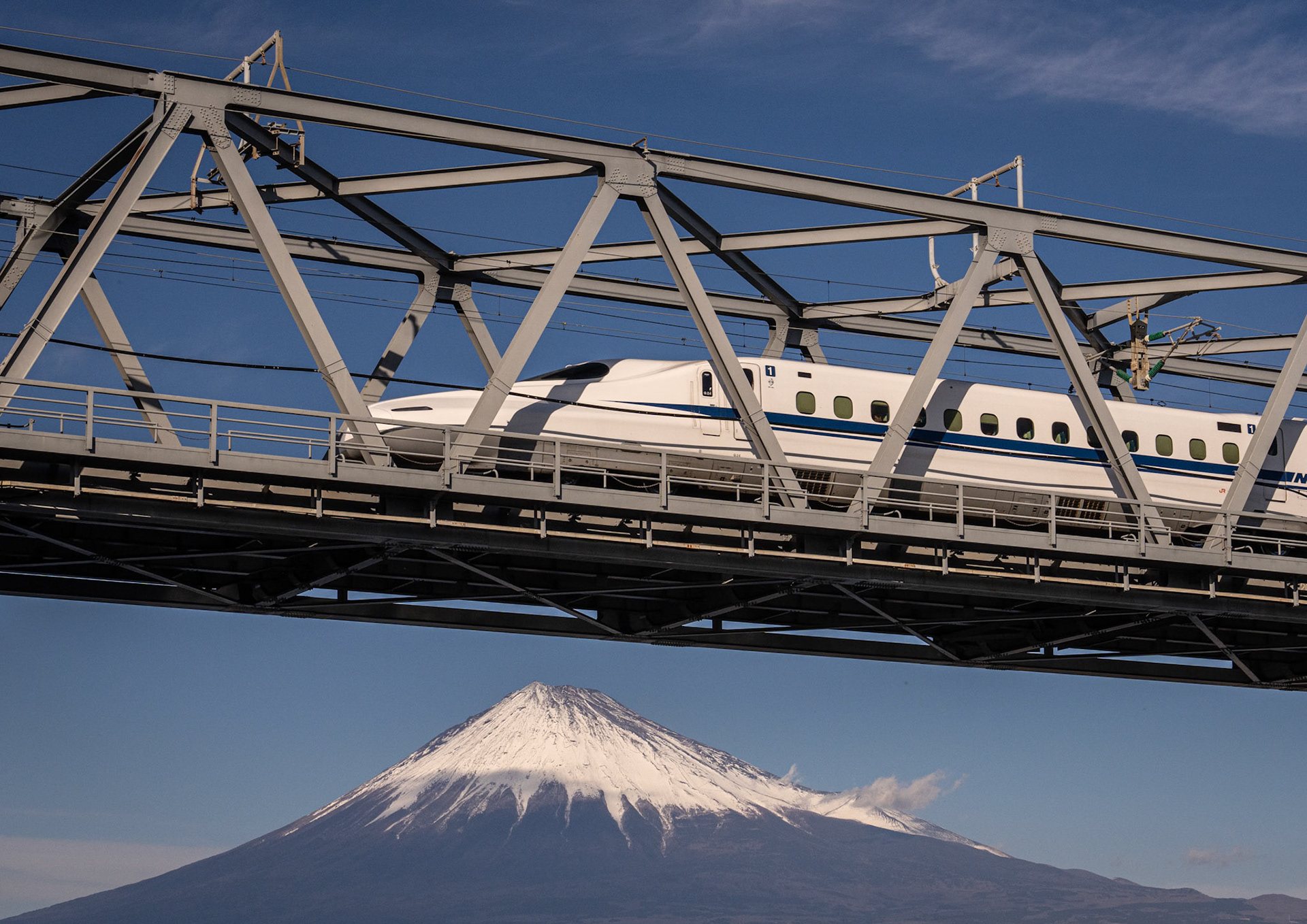 Shinkansen Speeding over Fuji