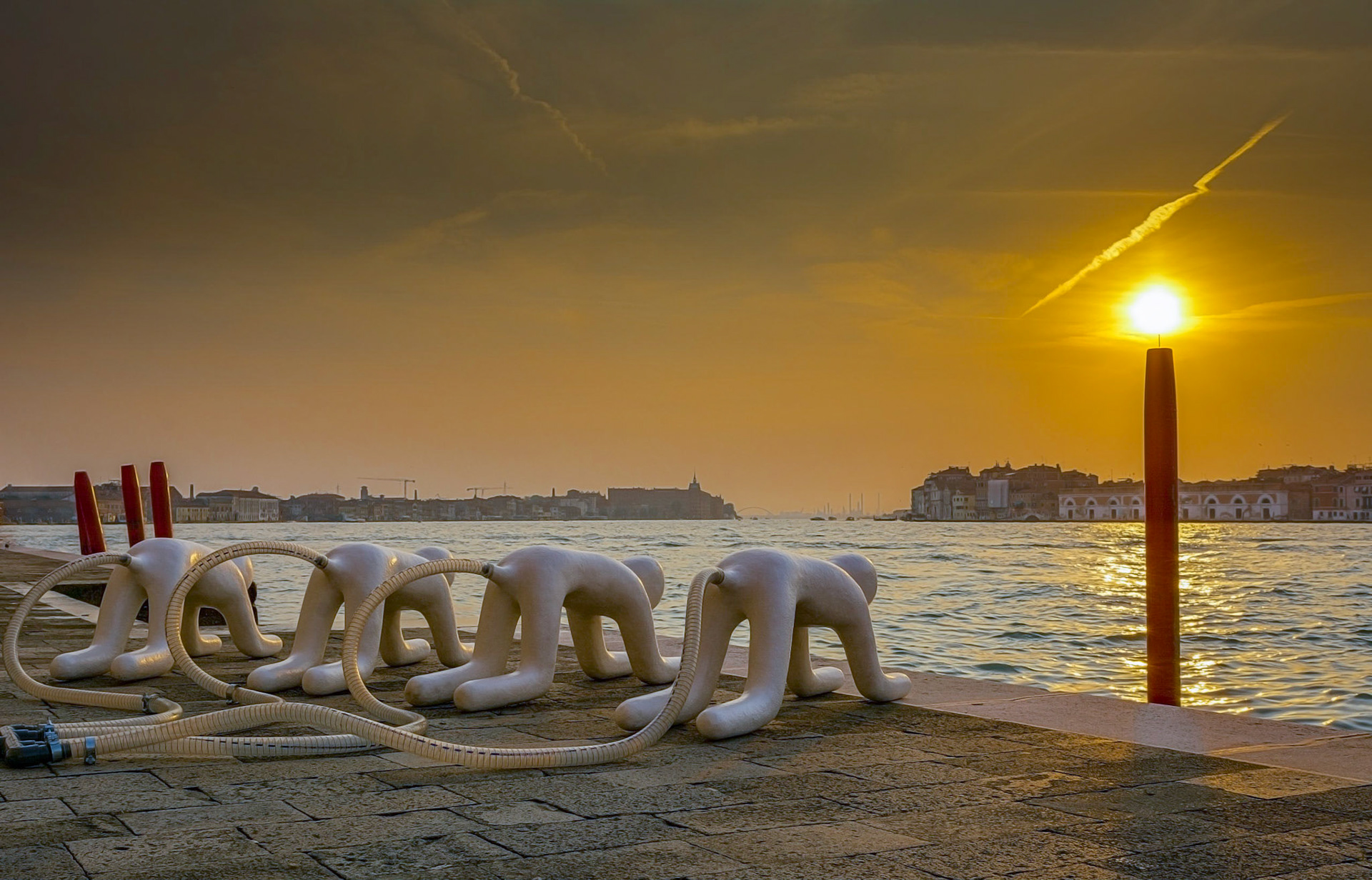 This is the most unusual sunset shot I have taken. Taken outside the Slave City exhibition in Venice