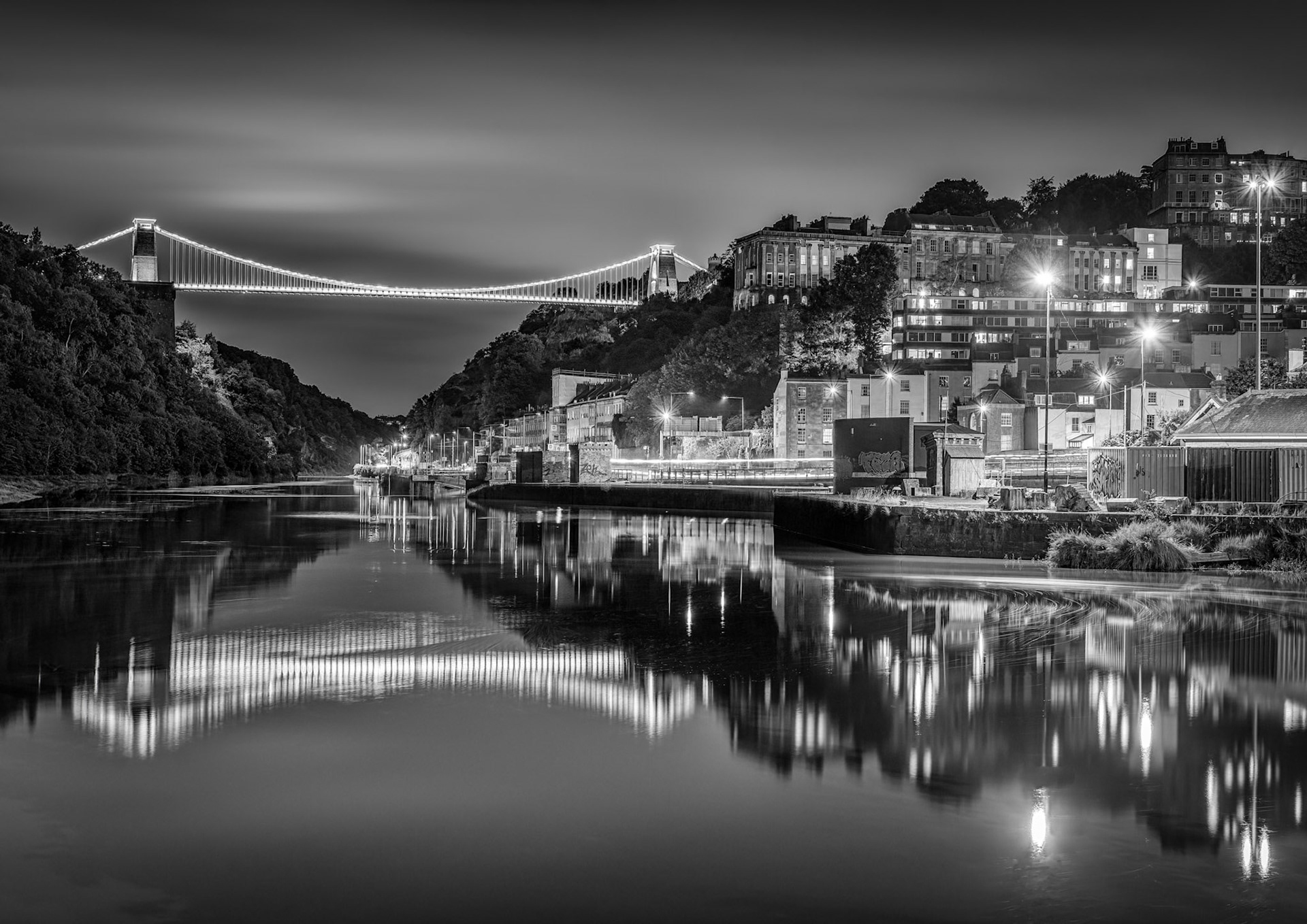 Clifton Suspension Bridge - Night Monochrome