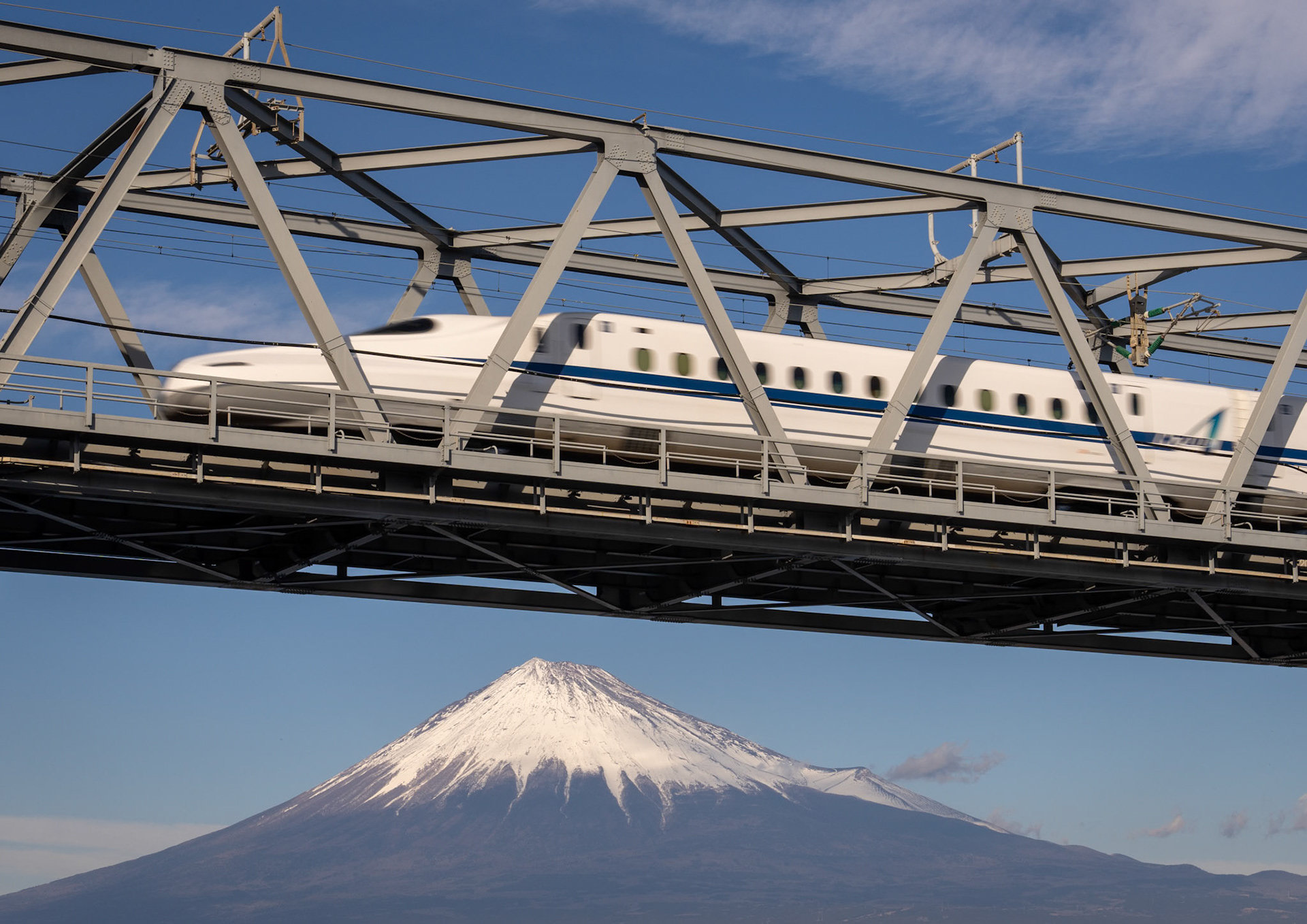 Past in a Blur Shinkansen over Fuji