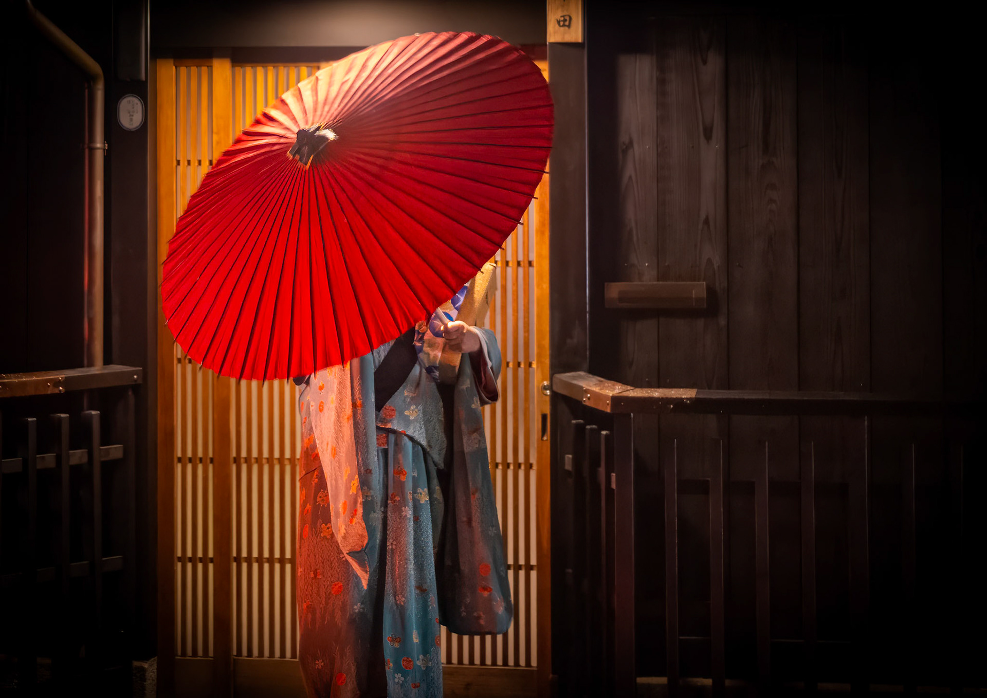 Concealed Grace: Geisha in Red
