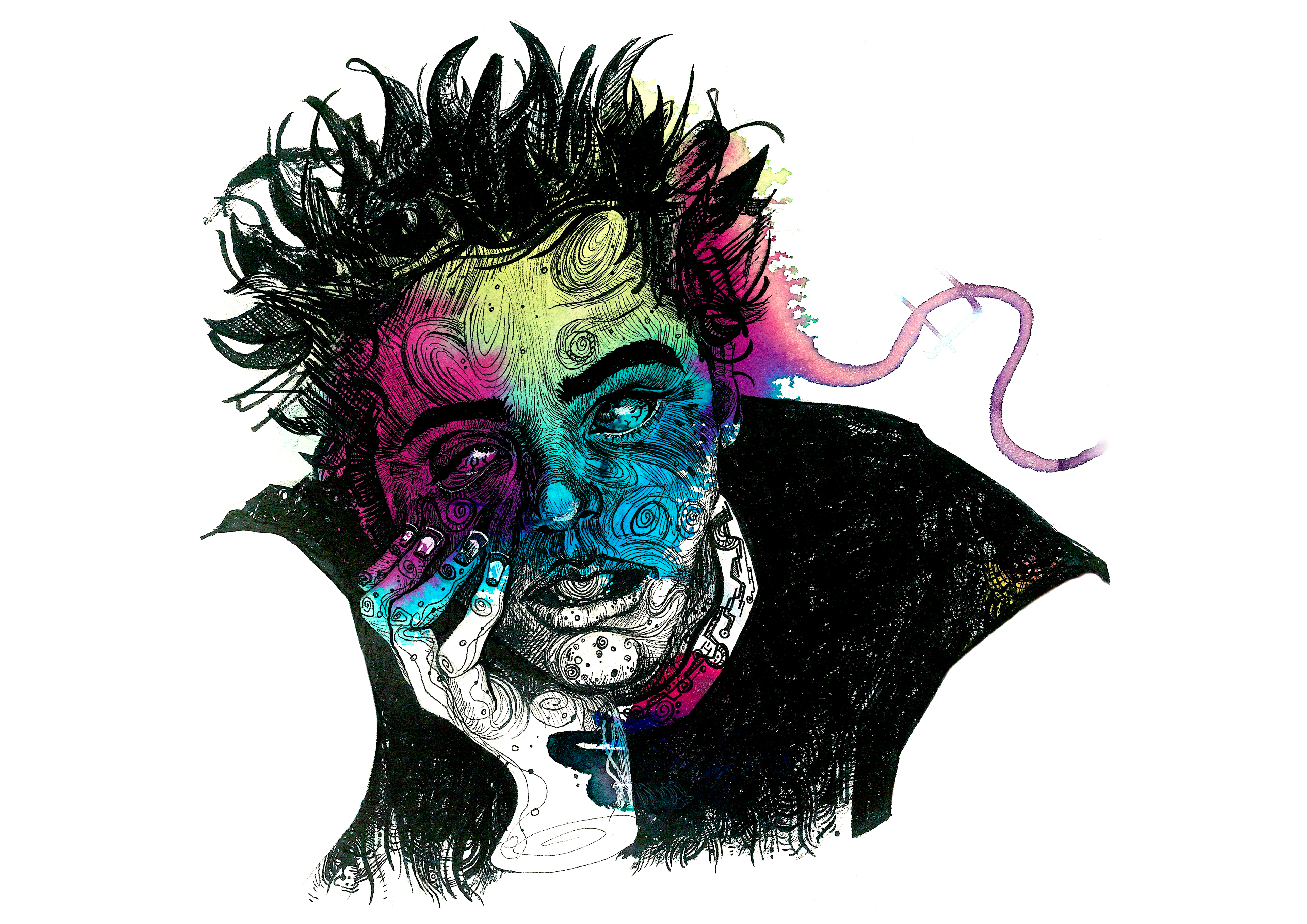 "Visage en Dérive" - 2024 - Encre de Chine & Colorée