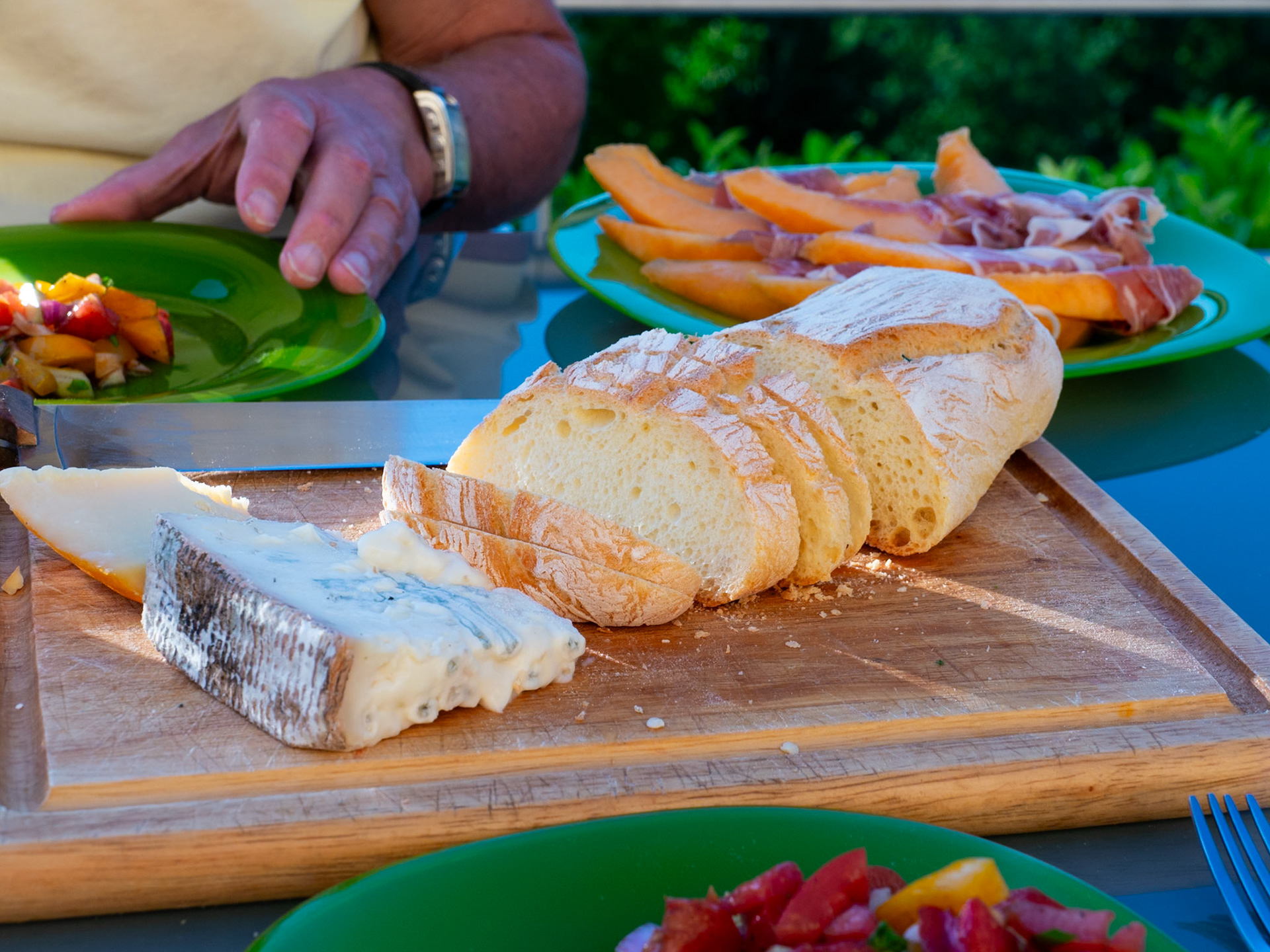 Picnic dinner on the terrace [Provincia di Cuneo, Piemonte, Italy]