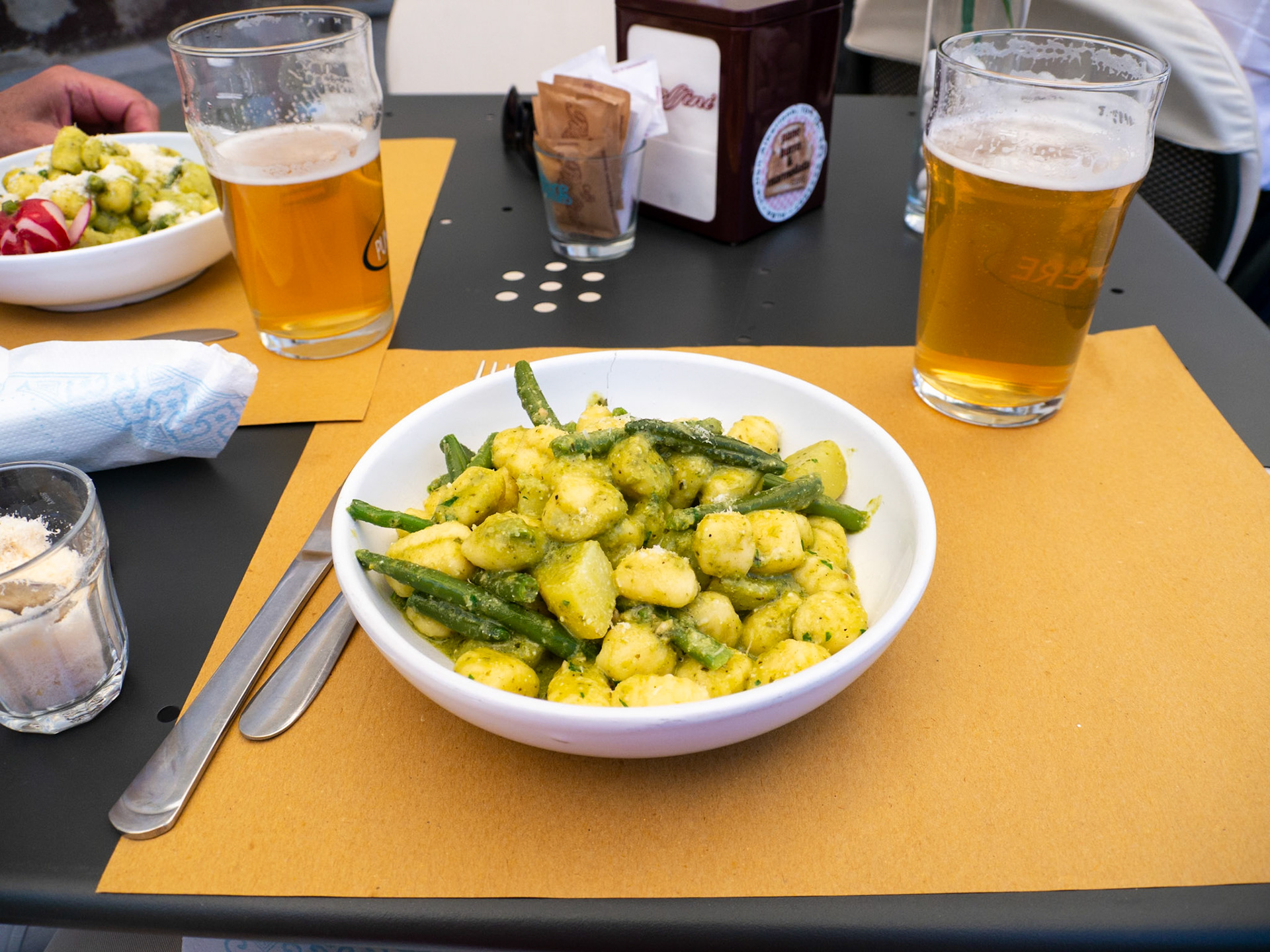 Gnocchi, potatoes, green beans with pesto sauce - very filling [Alba, Piemonte, Italy]