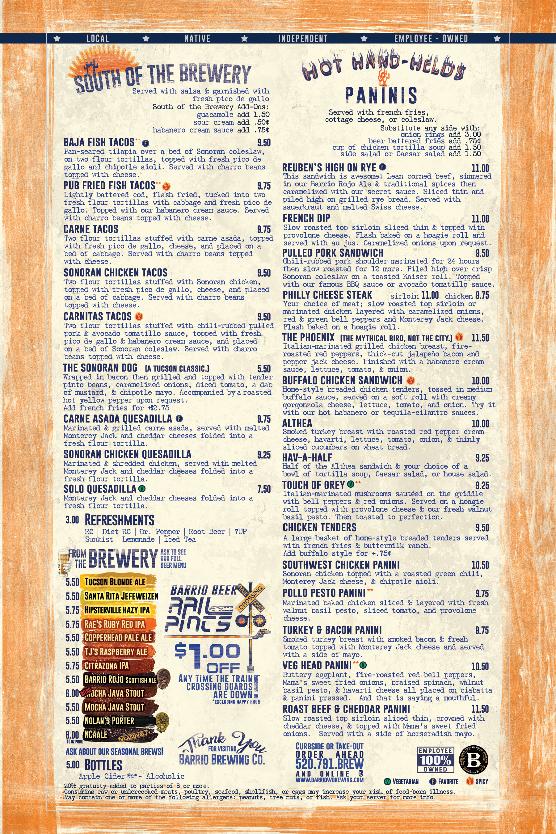 Brewery location Menu
