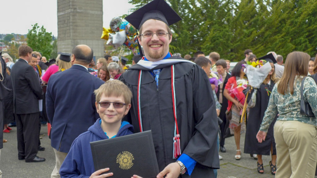 Ethan and David at David's PLU graduation, 2015