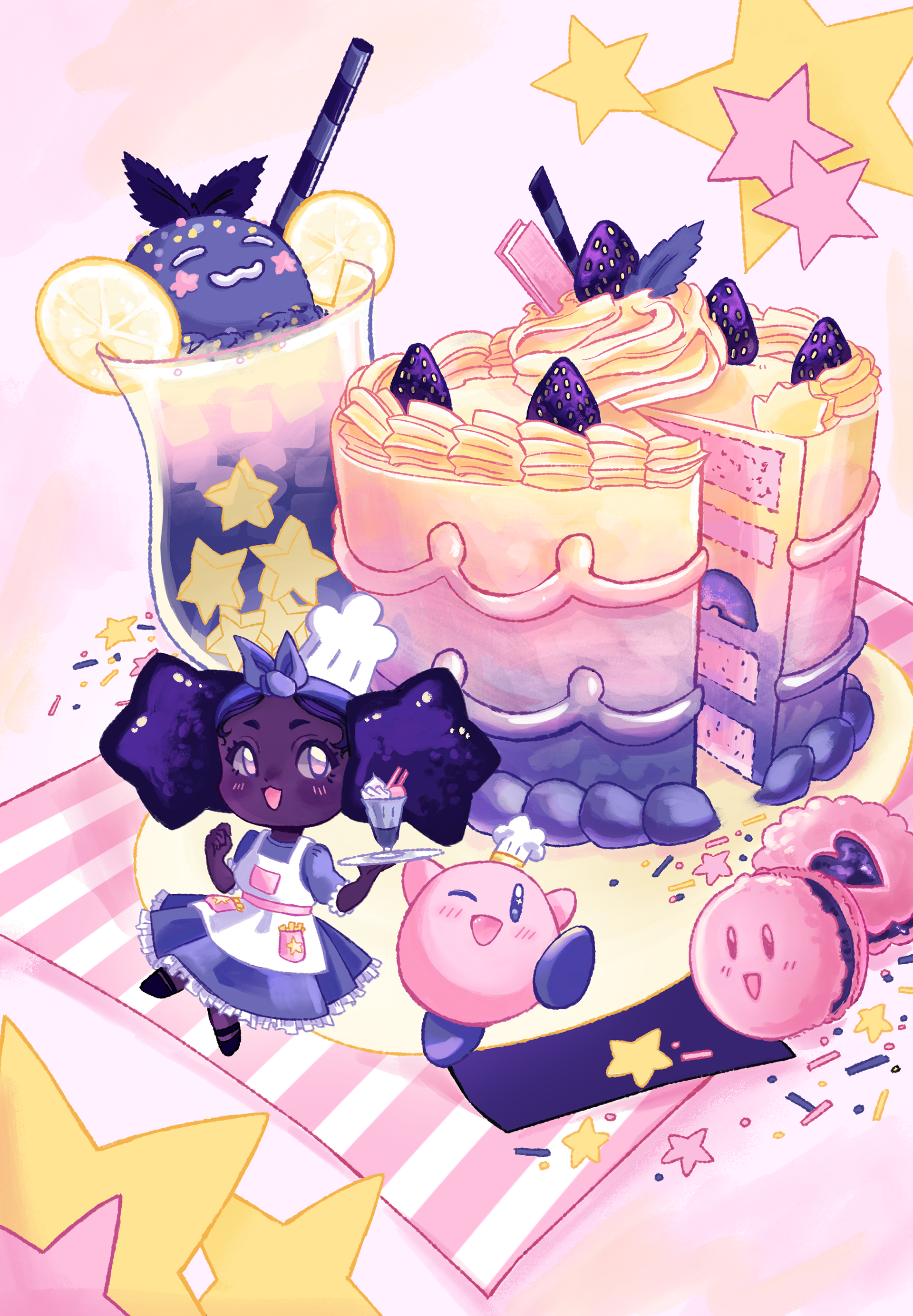 "Juno x Kirby Collab Cafe" - Digital Illustration - 2025 - Not affiliated with Nintendo