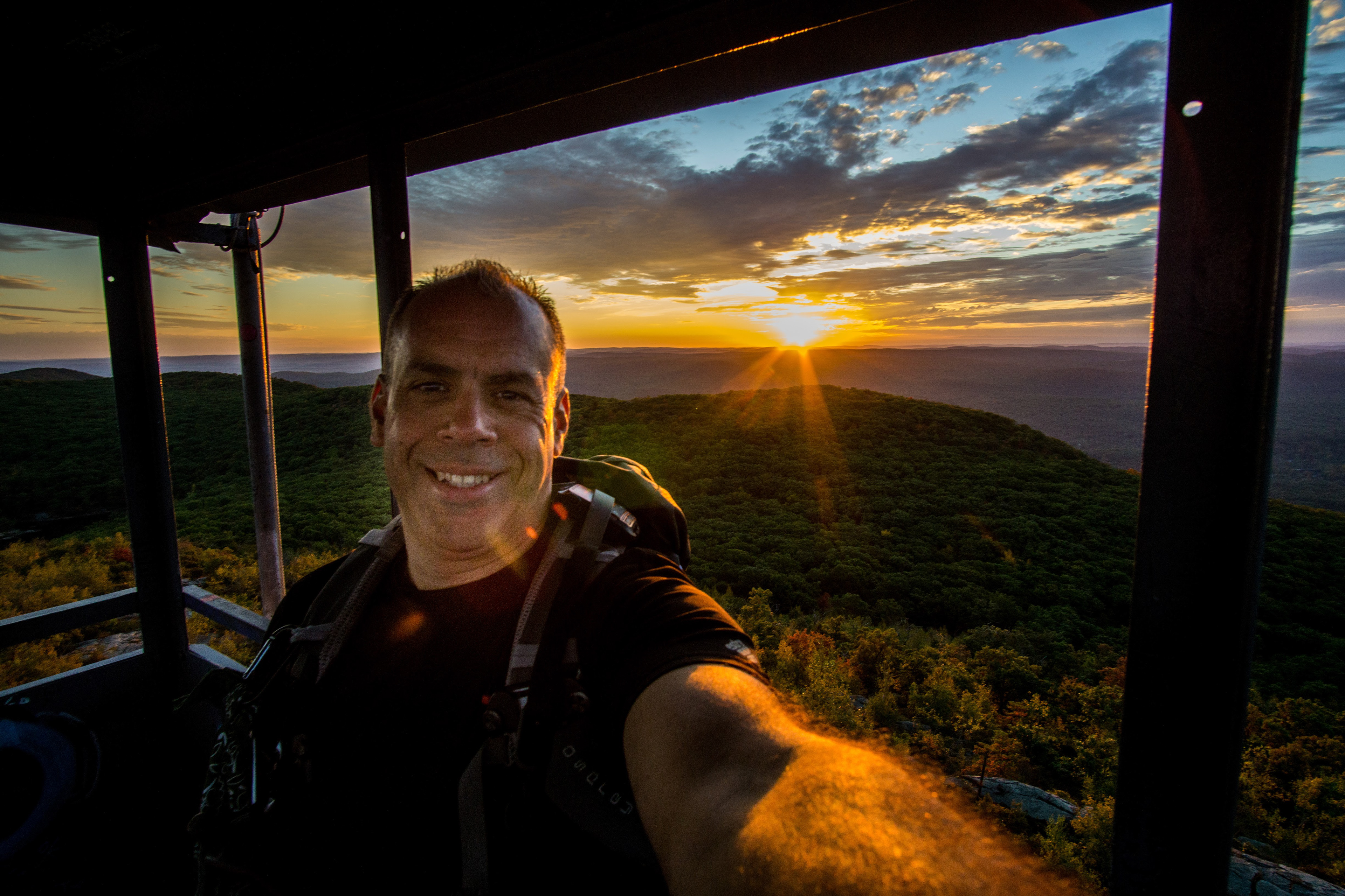 Sunrise selfie on top of the Mt Beacon Firetower