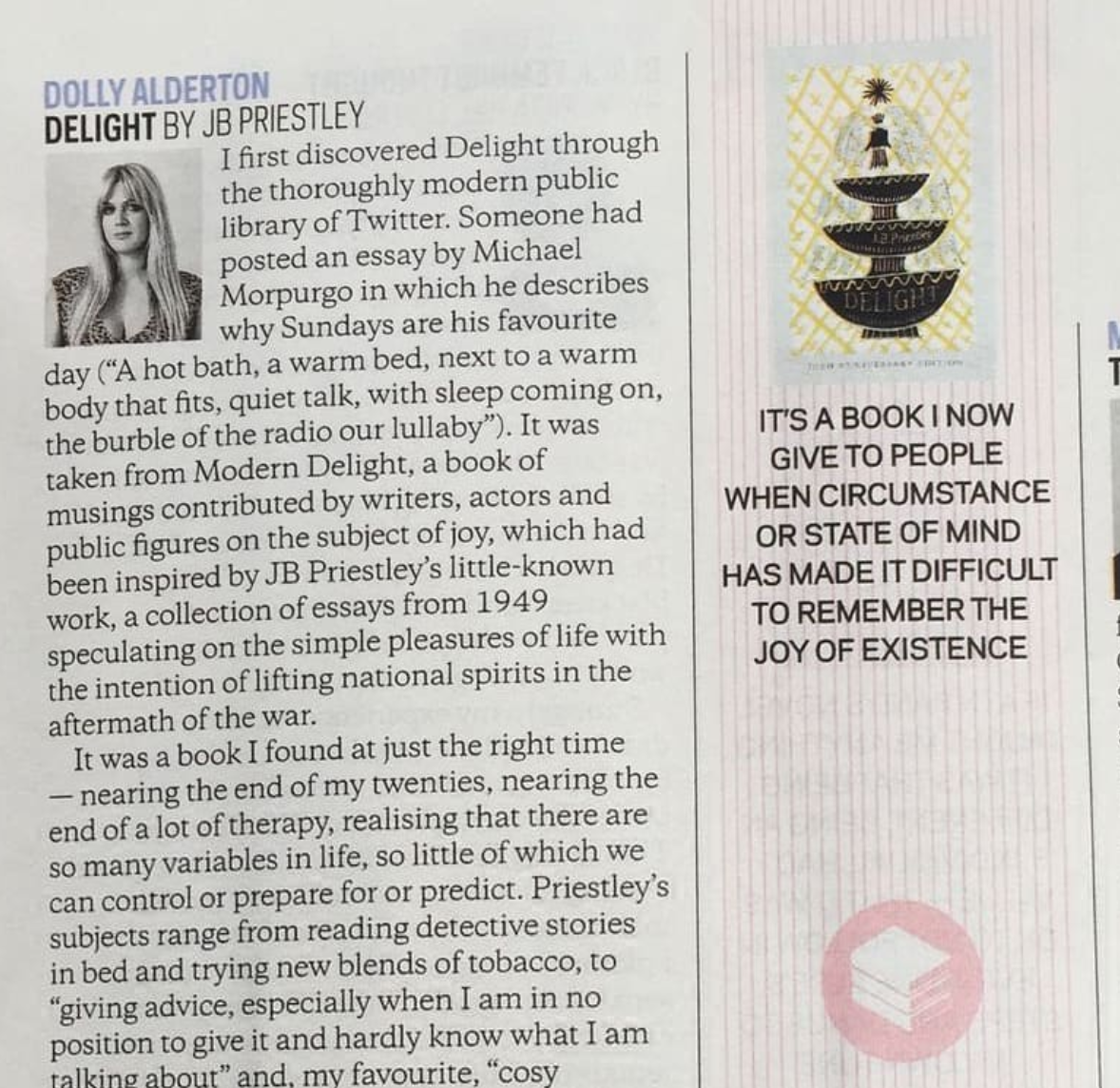A mention by best selling author Dolly Alderton in the Sunday Times
