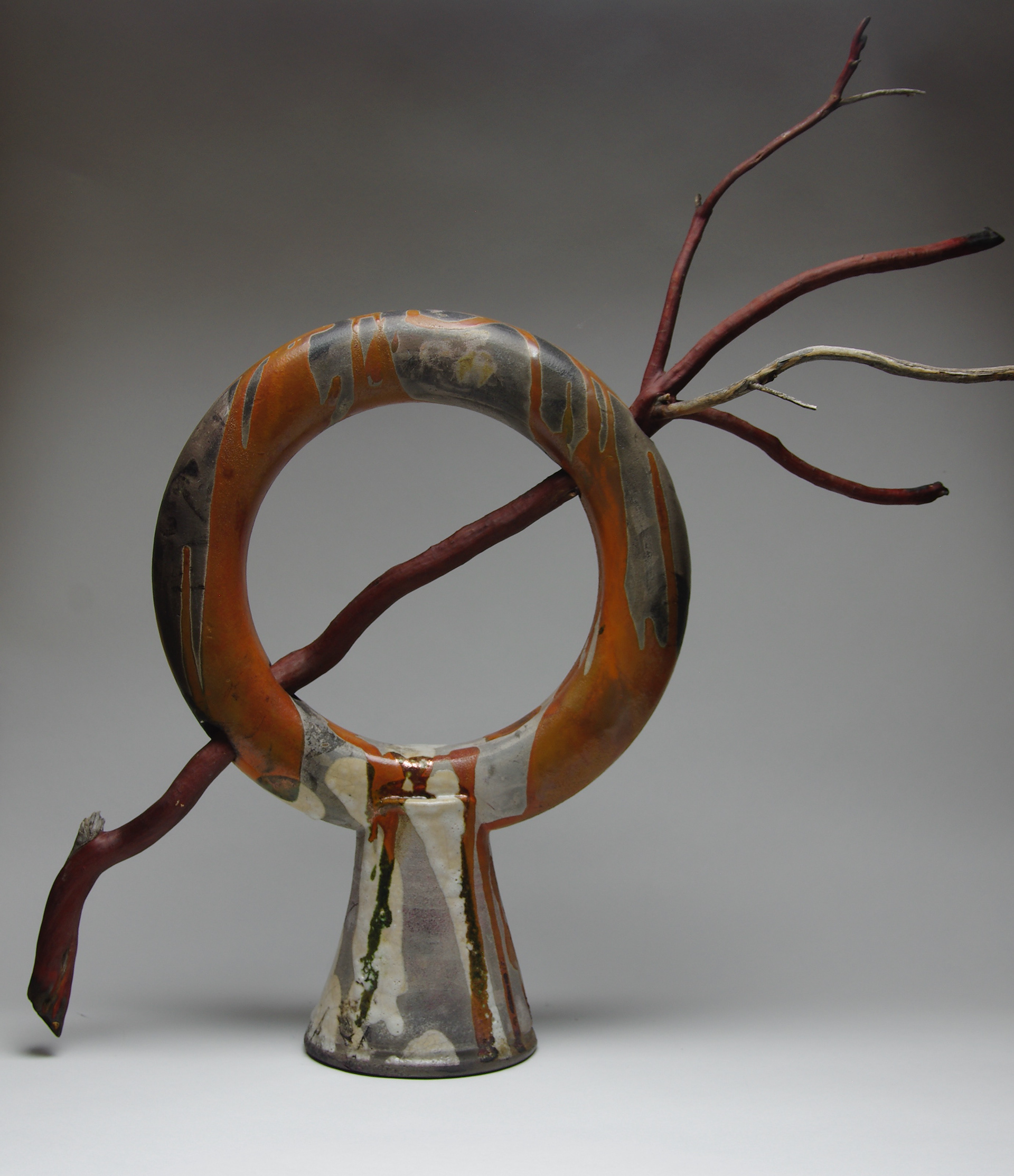 Transverse: wheel thrown and assembled forms, raku fired