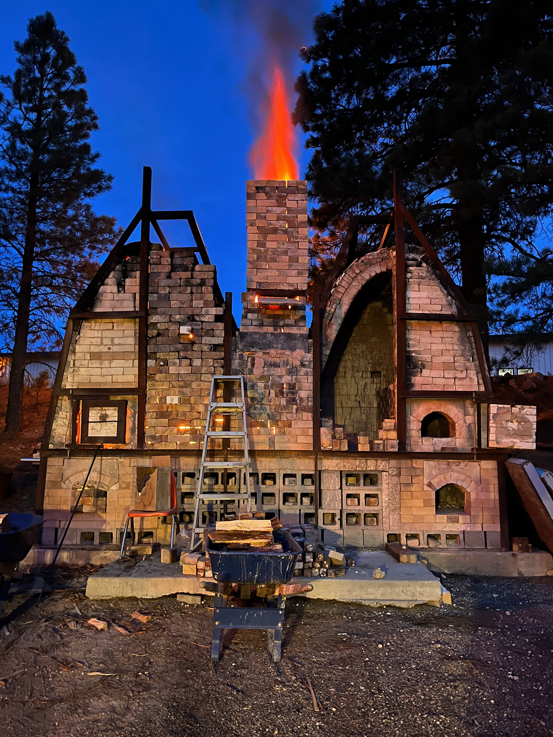 Working the night shift, cone 10 wood-fired soda kiln