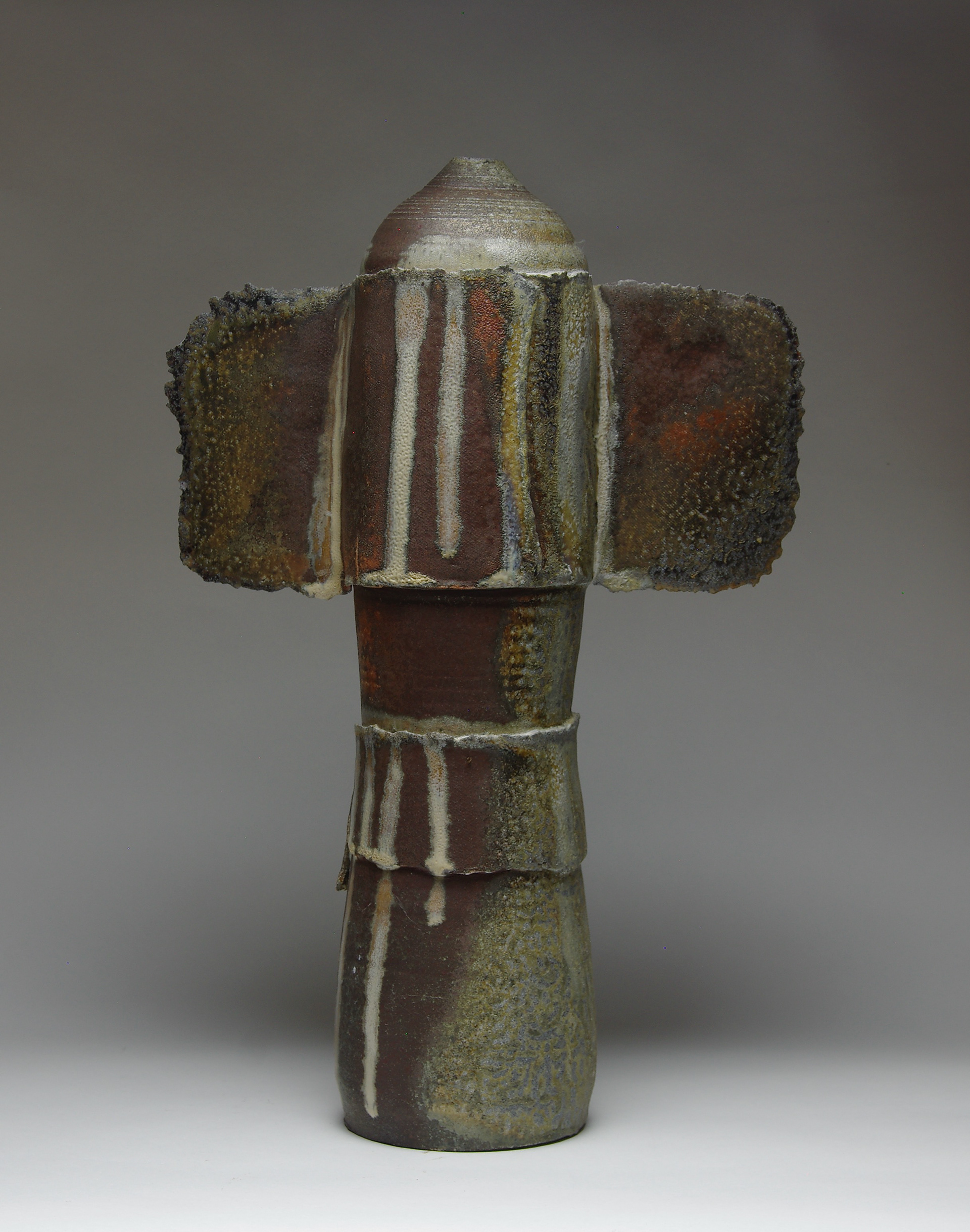 Totem: wheel thrown and assembled forms with additions, high fire (wood)
