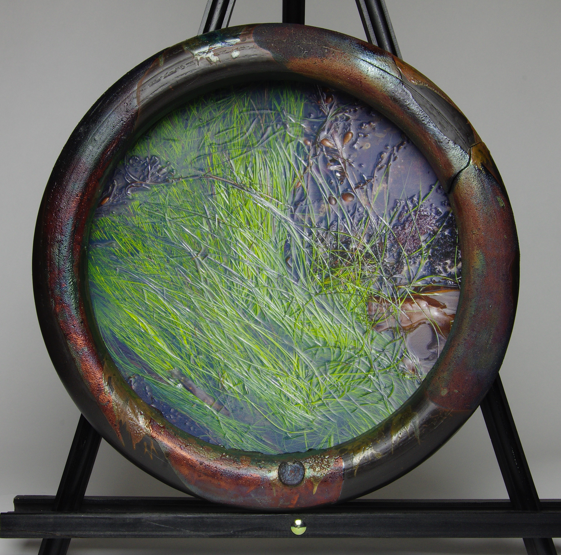 Wheel-thrown form, raku fired, canvas print