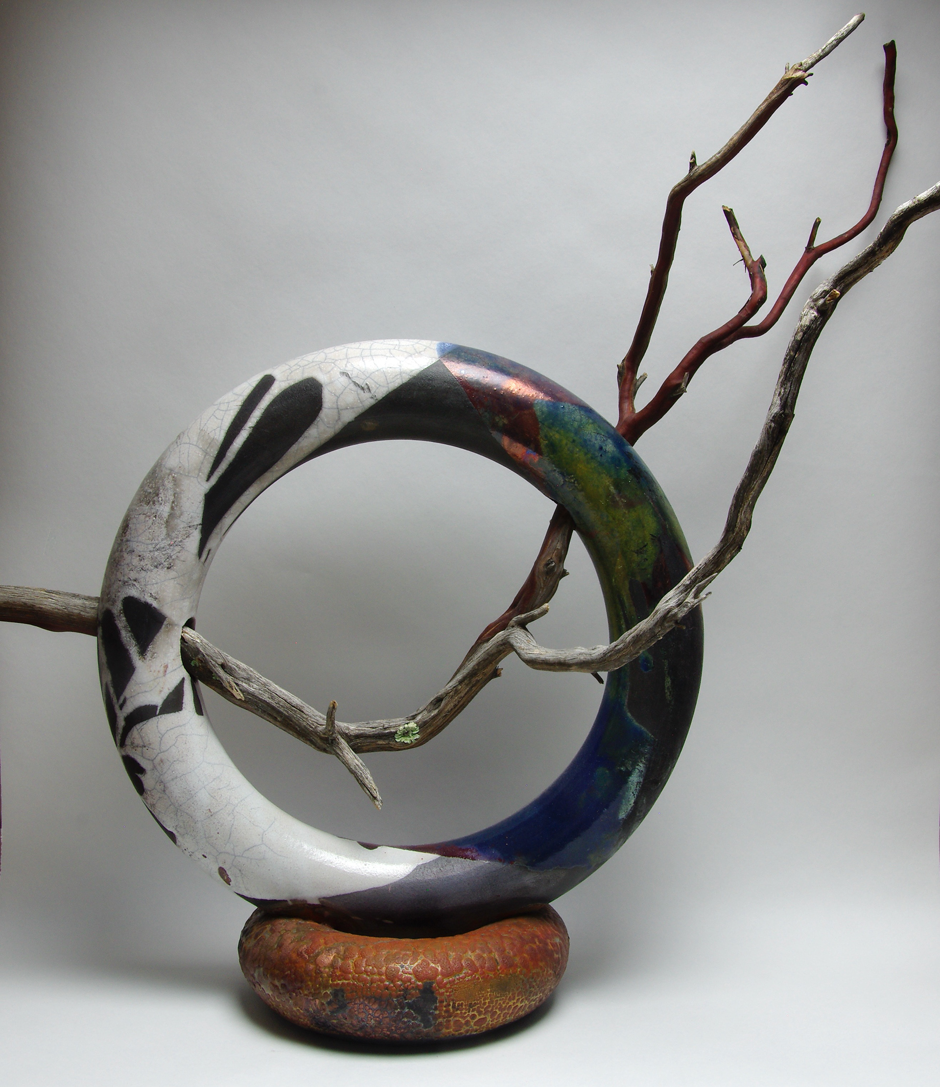 Ring World: wheel thrown and assembled forms, raku fired