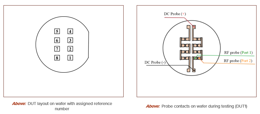 General setup of the RF wafer and locations of probes