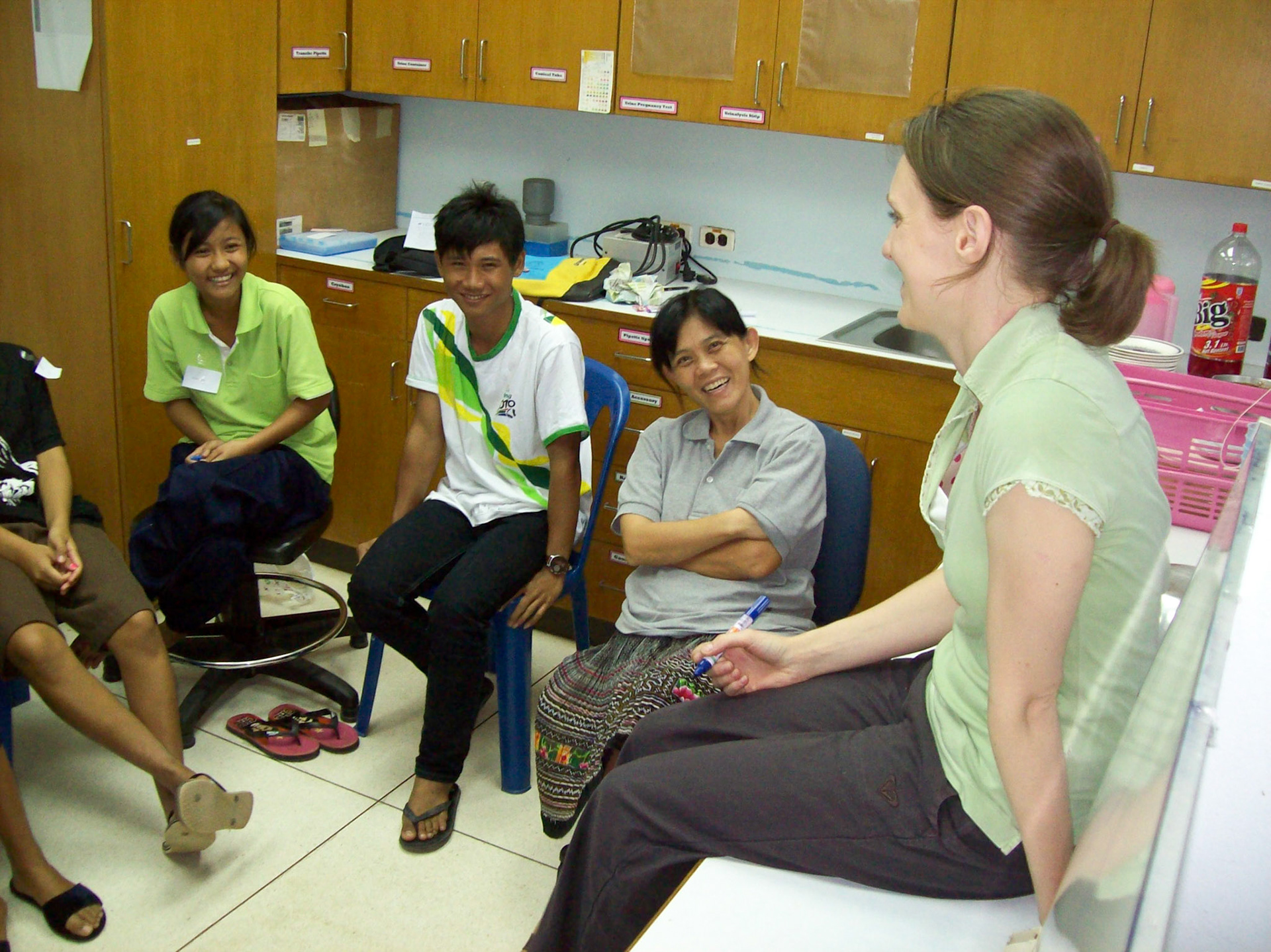 Jen helping to teach English to local high-school students