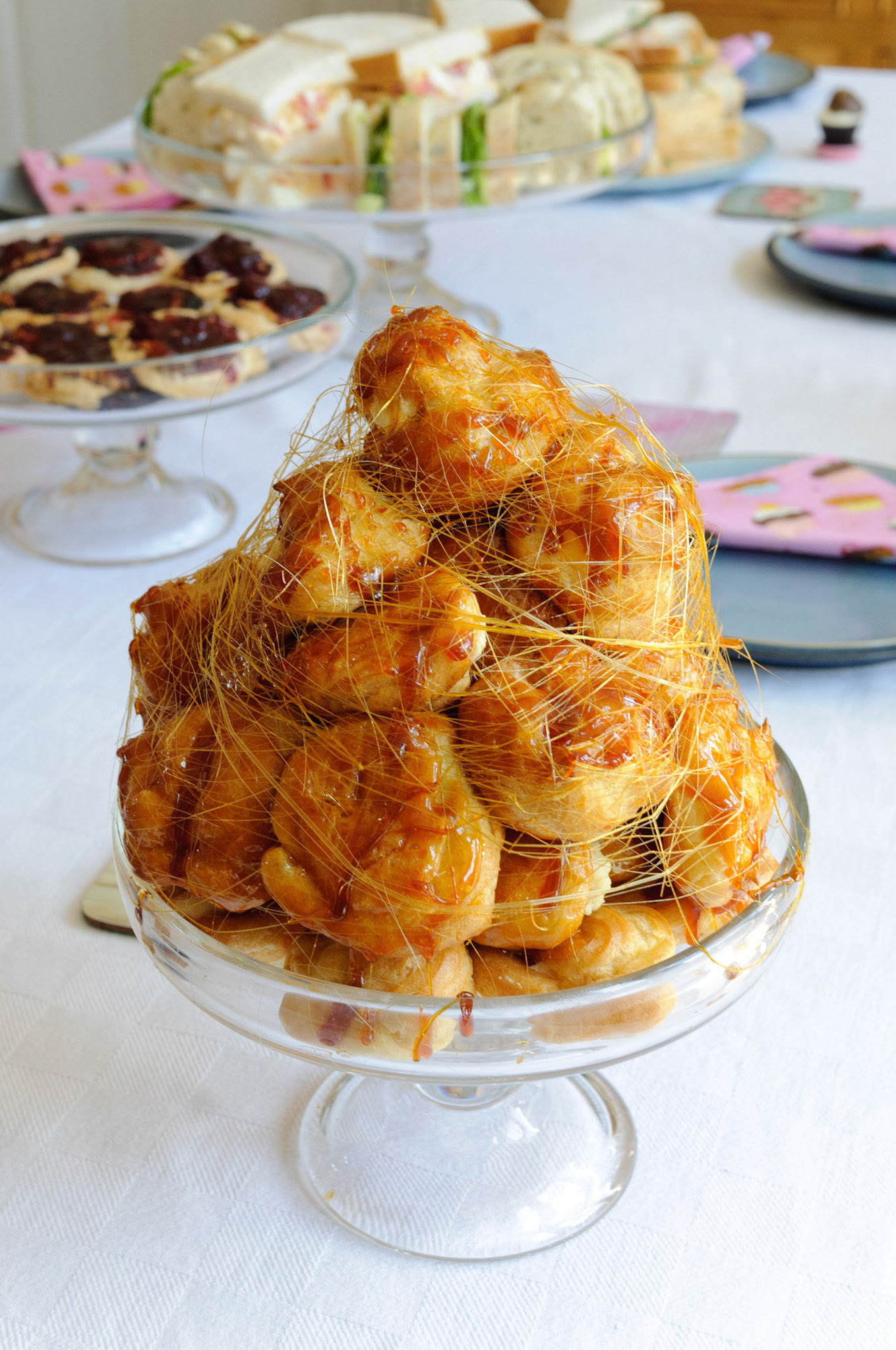 Jen made a croquembouche for Catherine's birthday.