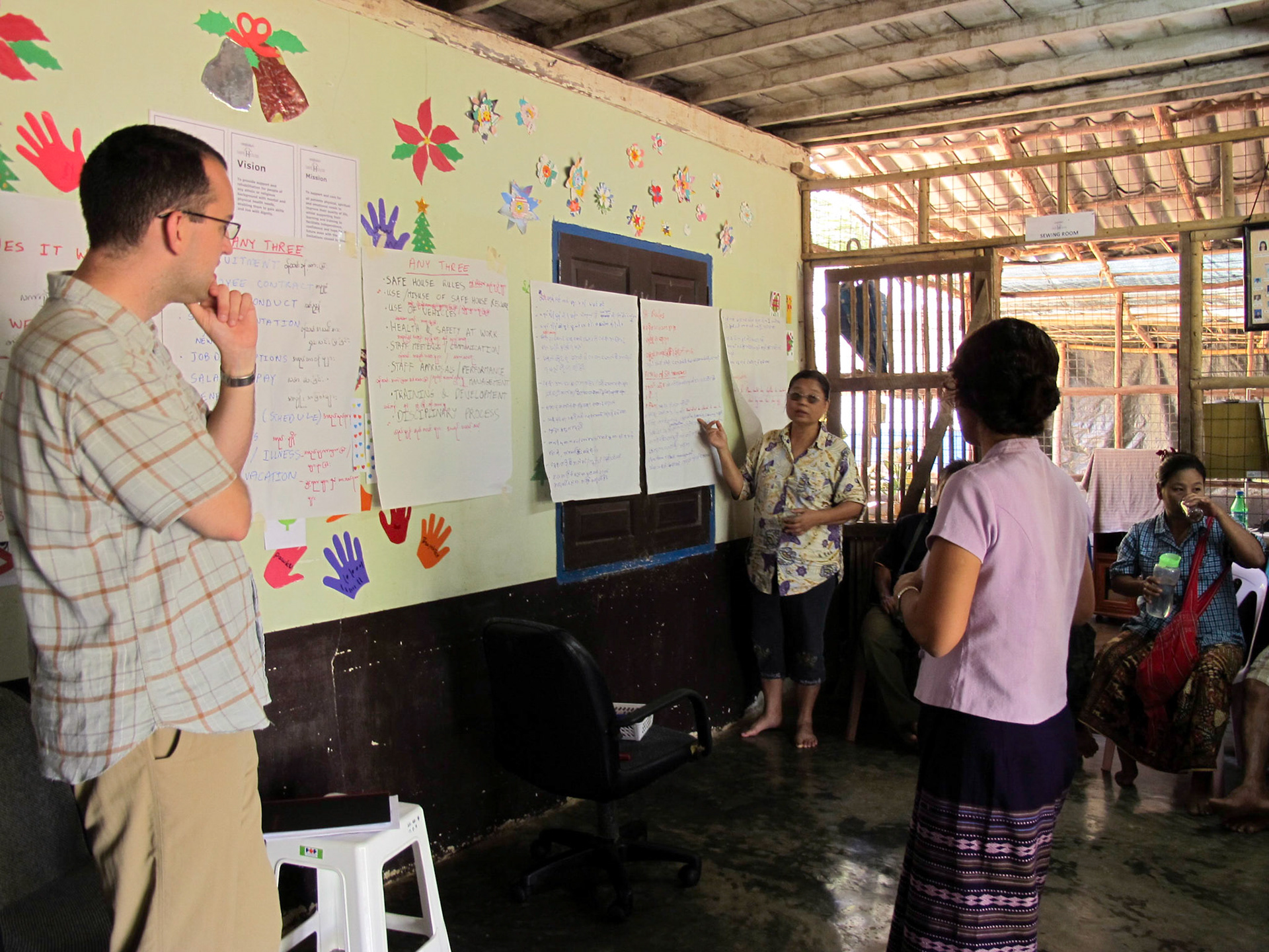 A staff policy workshop at the Safe House, which Stu helped to run