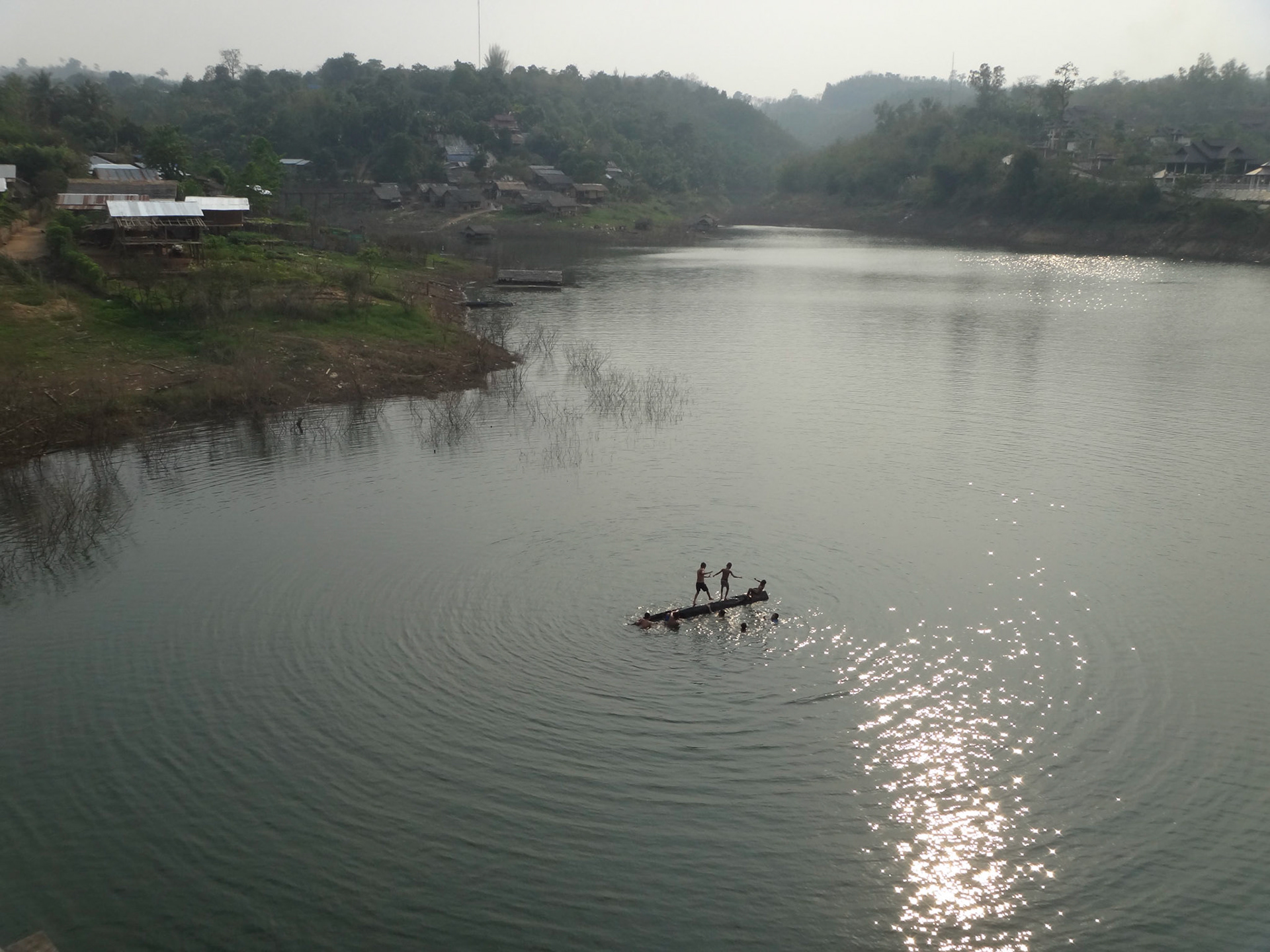 Boys playing, Khao Laem Reservoir, Sangklaburi