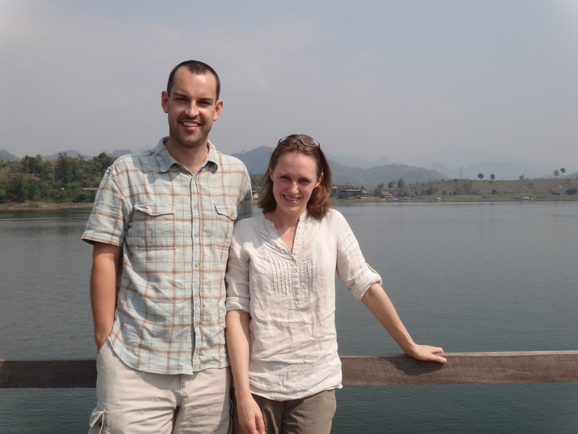 Jen and I on the Mon Bridge, Sangklaburi
