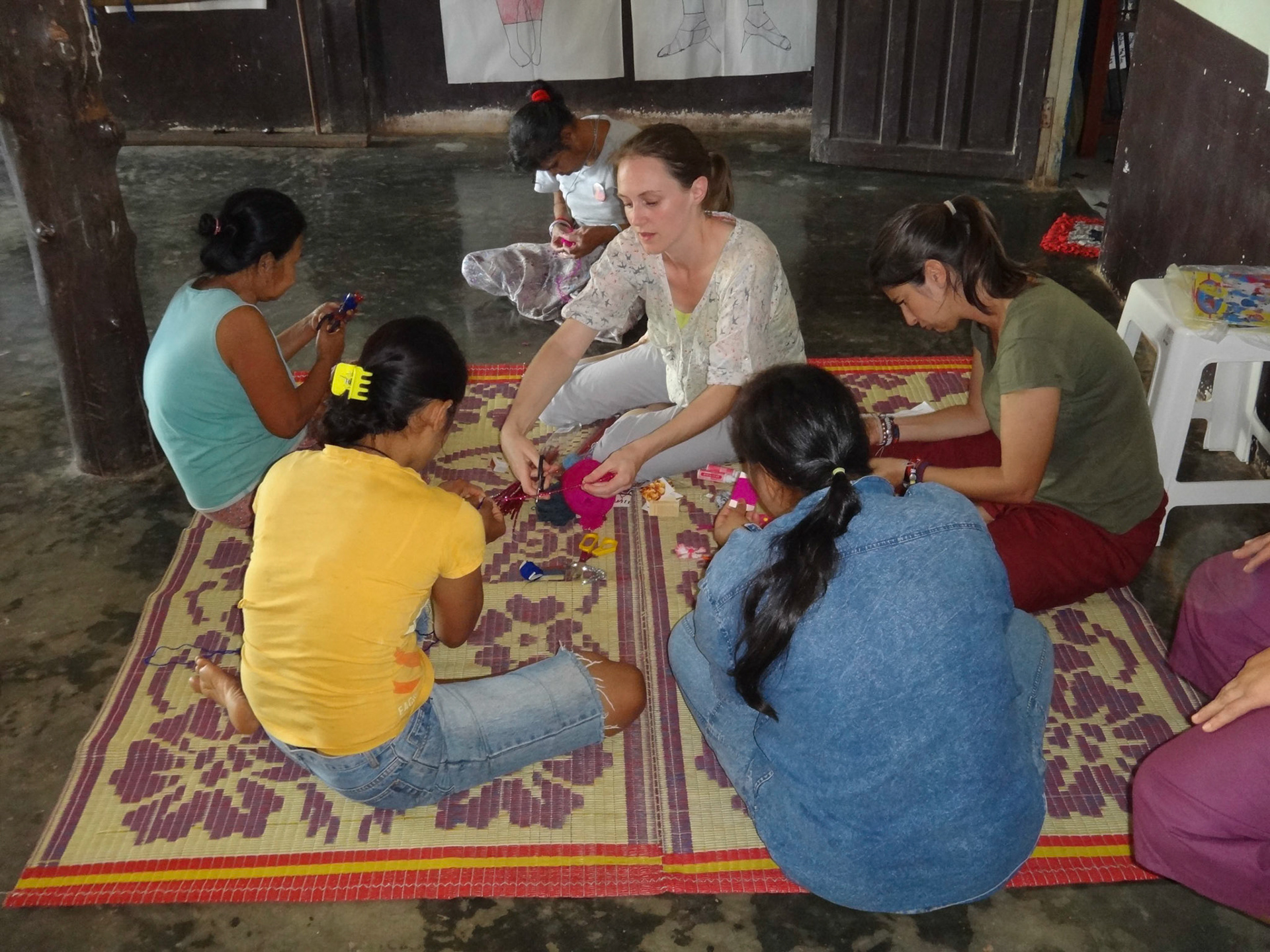 Jen's craft activities with some of the Safe House residents