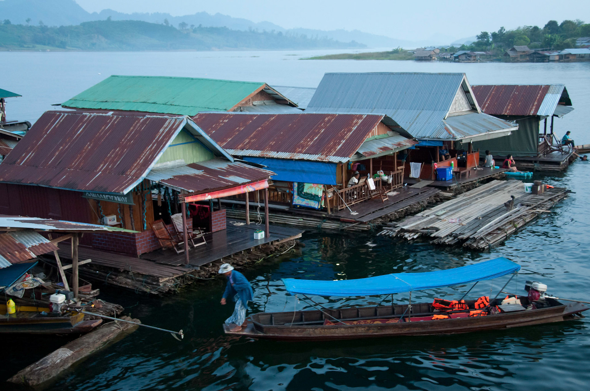 Houses on the Khao Laem Reservoir, Sangklaburi