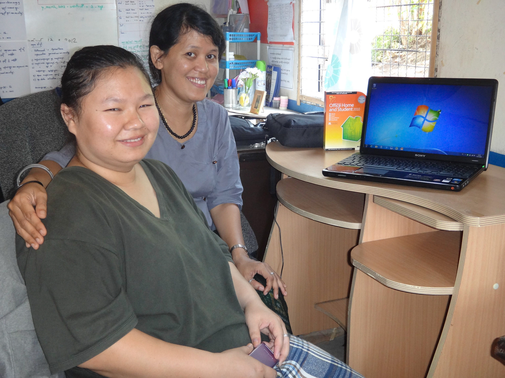 The Safe House Manager and Admin Assistant with the new PC donated by Larbert Old Church