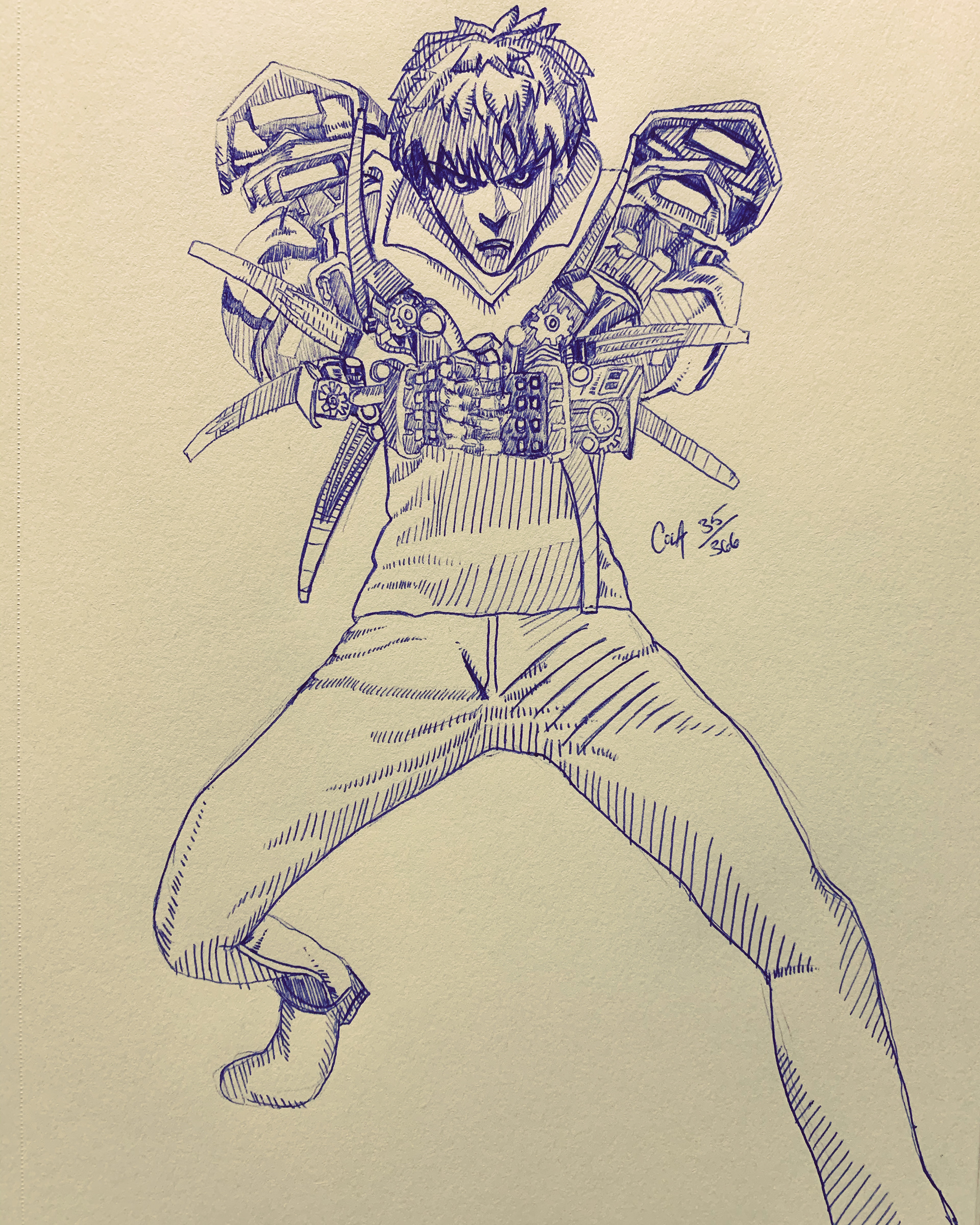 Pen Sketch of Genos from One Punch Man