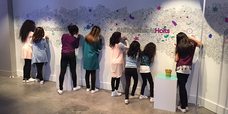 I pieced together sections of drawings to cover a full "colouring" wall.