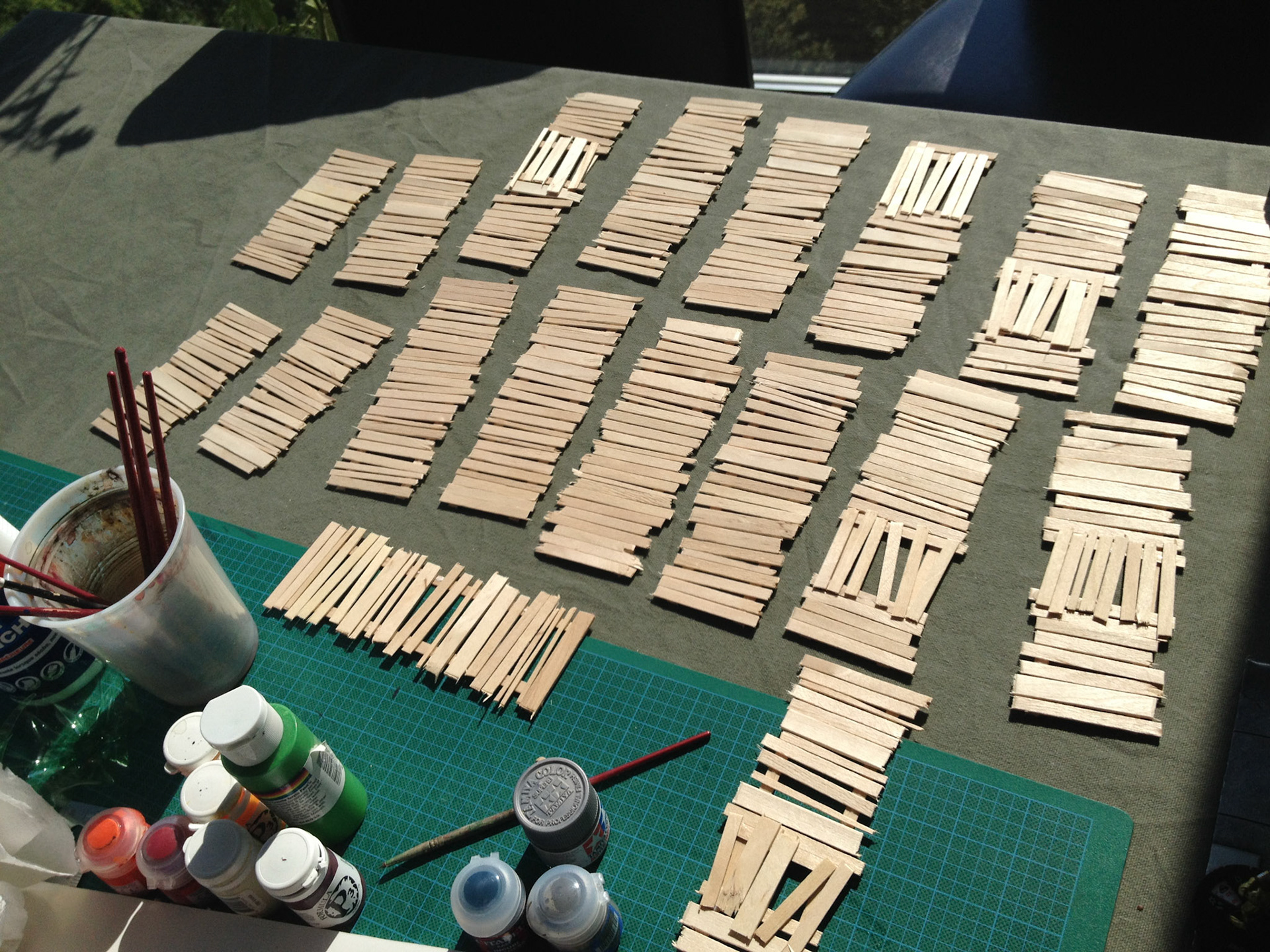 Many broken popsicle sticks used to create Goblin Town