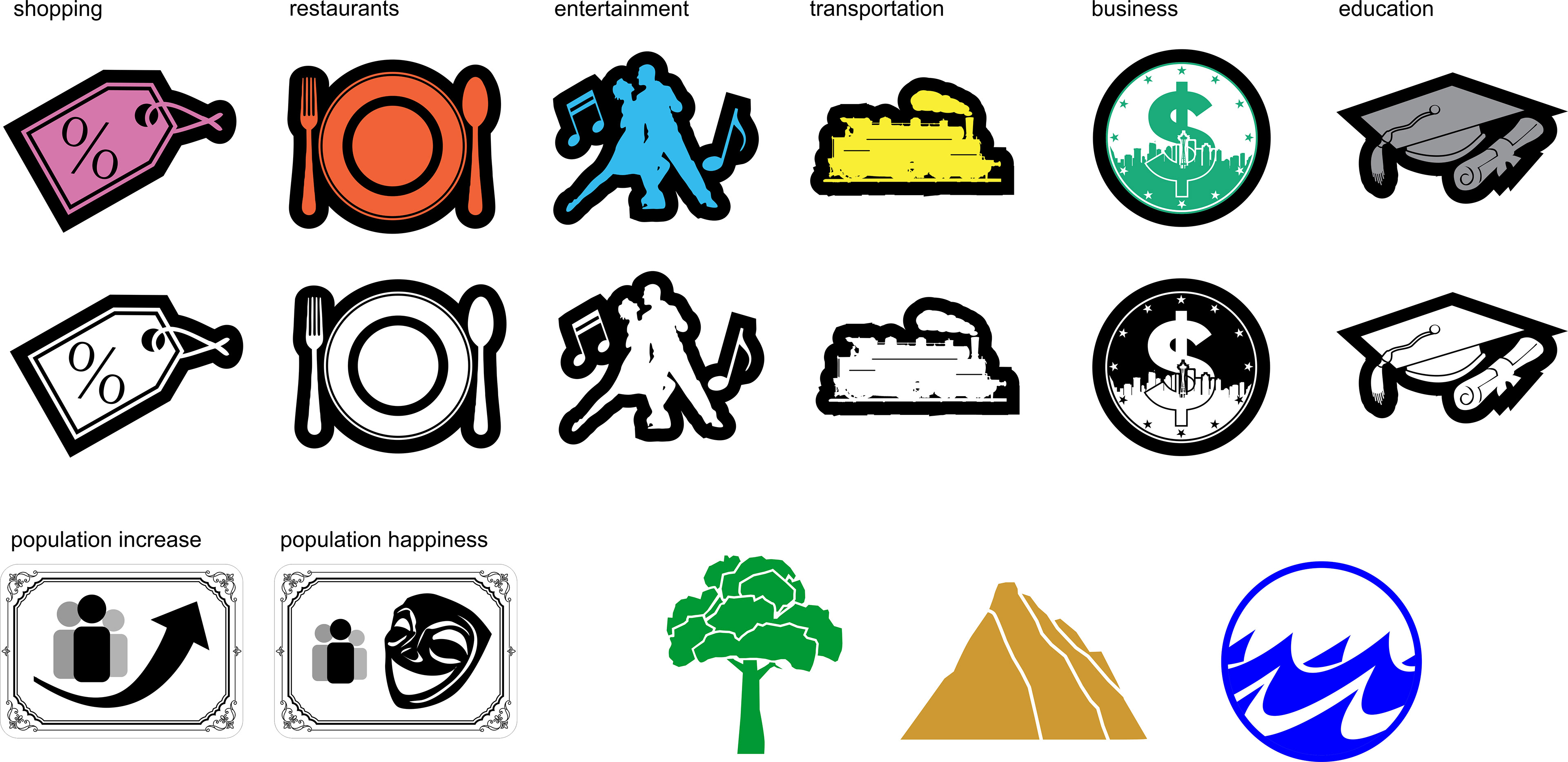 Icons for Rebuilding Seattle.