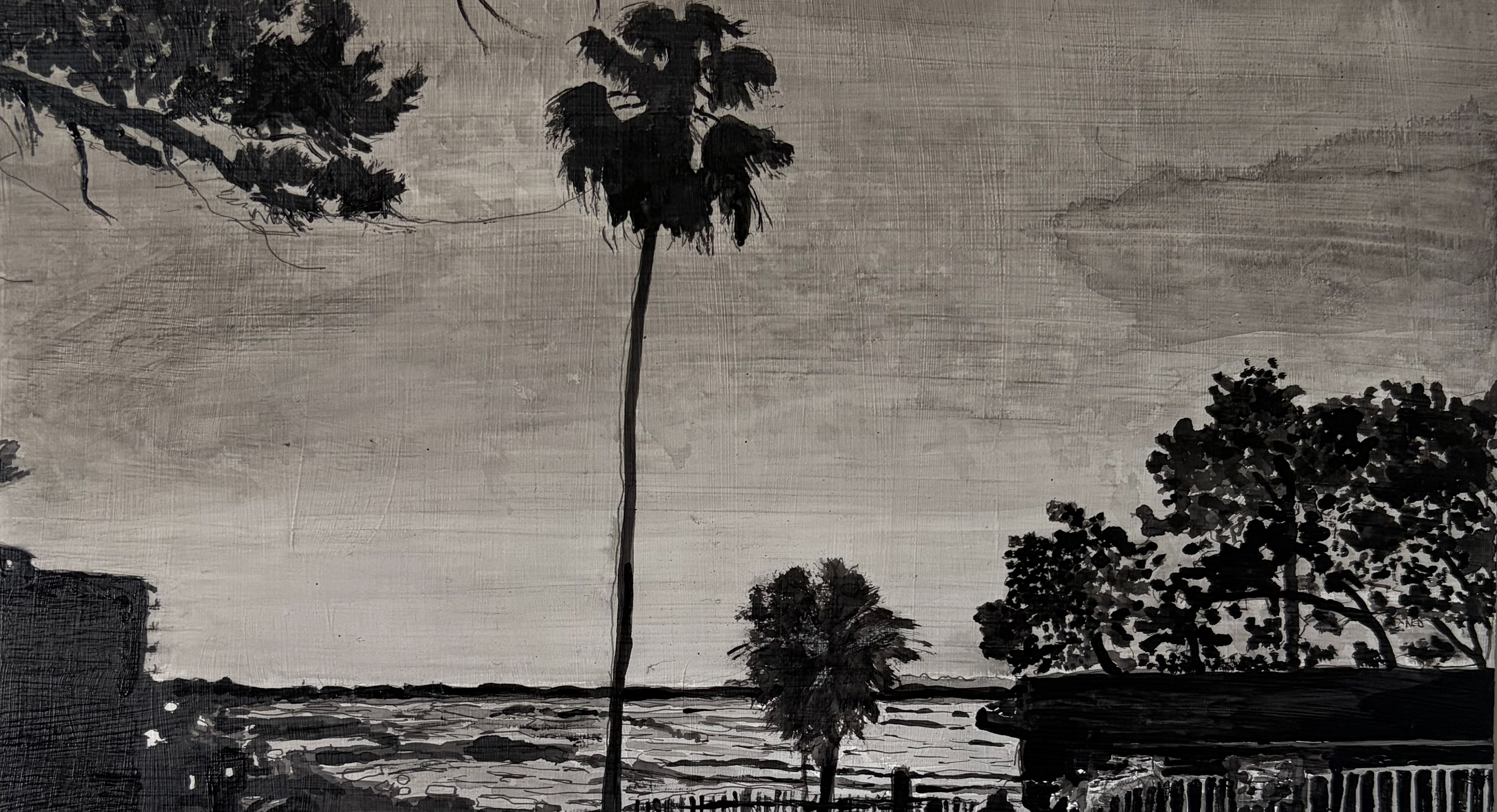 Six Twenty-Eight [2026] | Ink Wash on Wood Panel | 5 x 9in