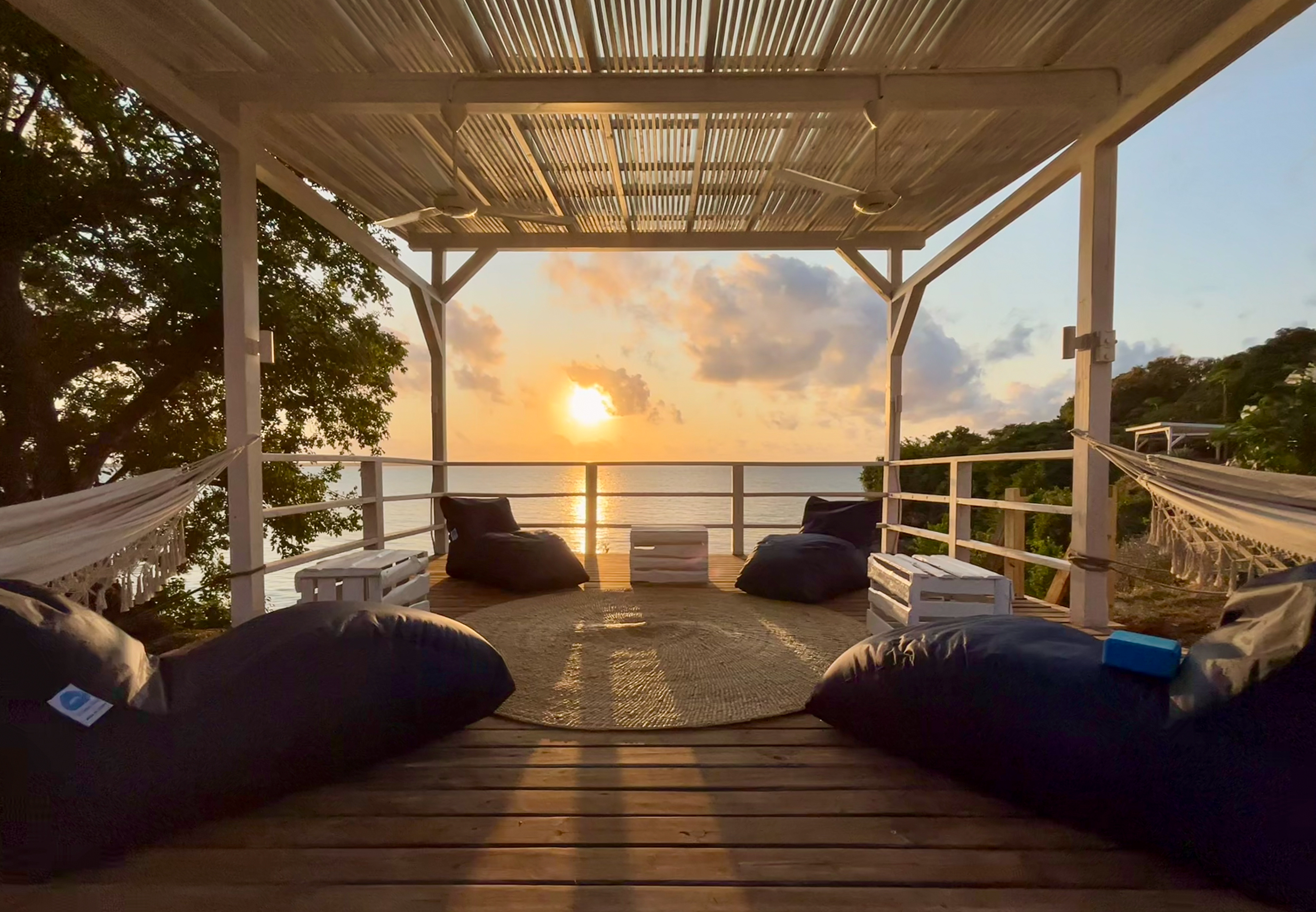 Relax in a hammock or a beanbag on your ocean front deck