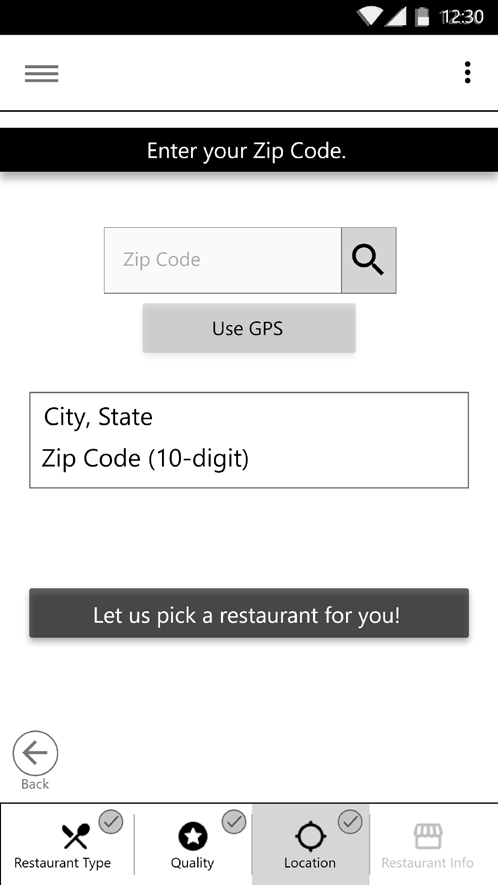 Wireframe: User Zip Code Input