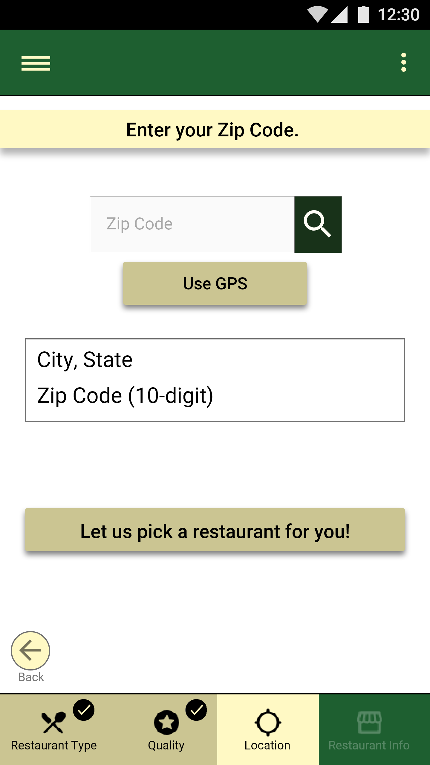 1st Iteration Final Say Location Screen