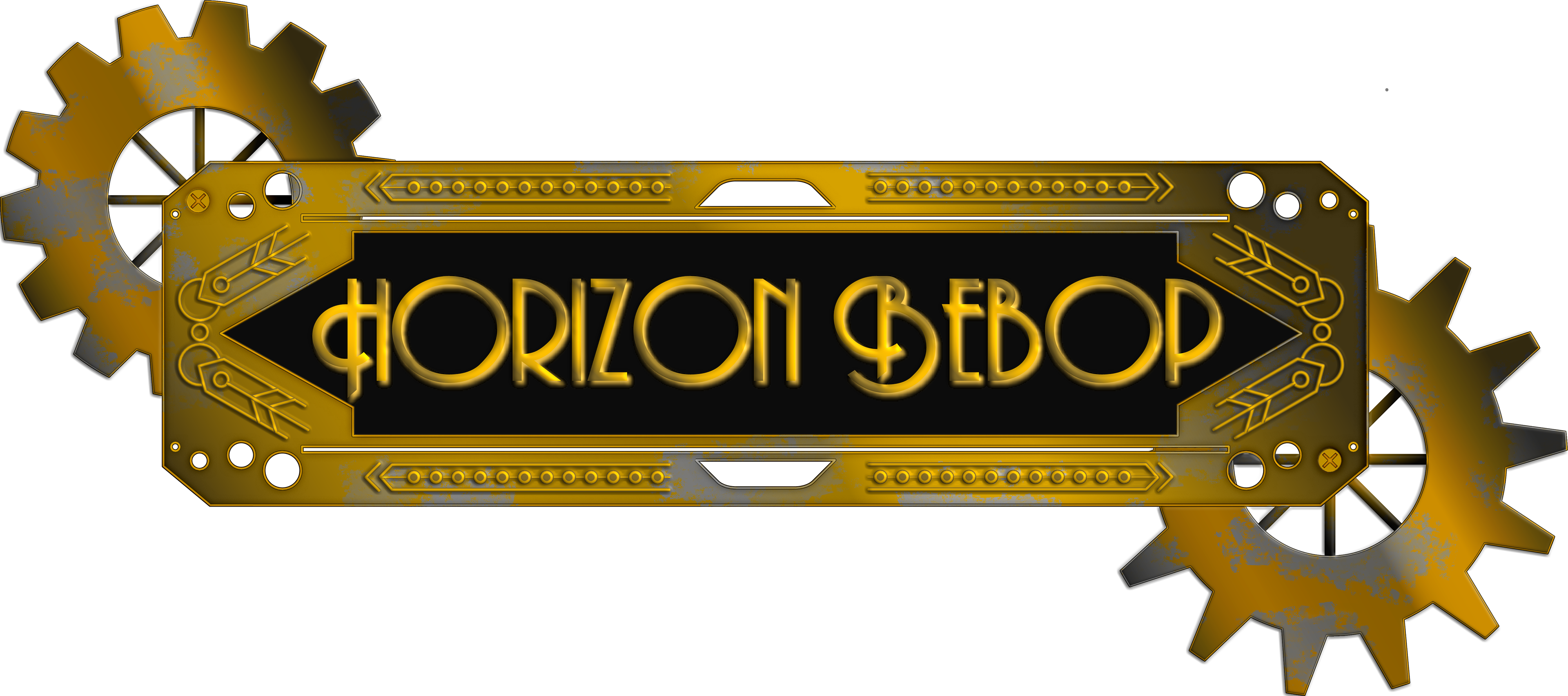 Horizon Bebop Logo surrounded by cogs at the top left and bottom right corners