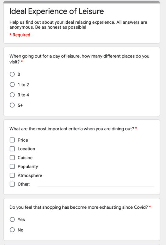 Ideal Experience of Leisure Survey - Part 1