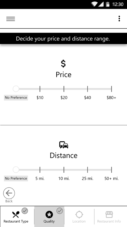 Wireframe: User Distance/Price Selection