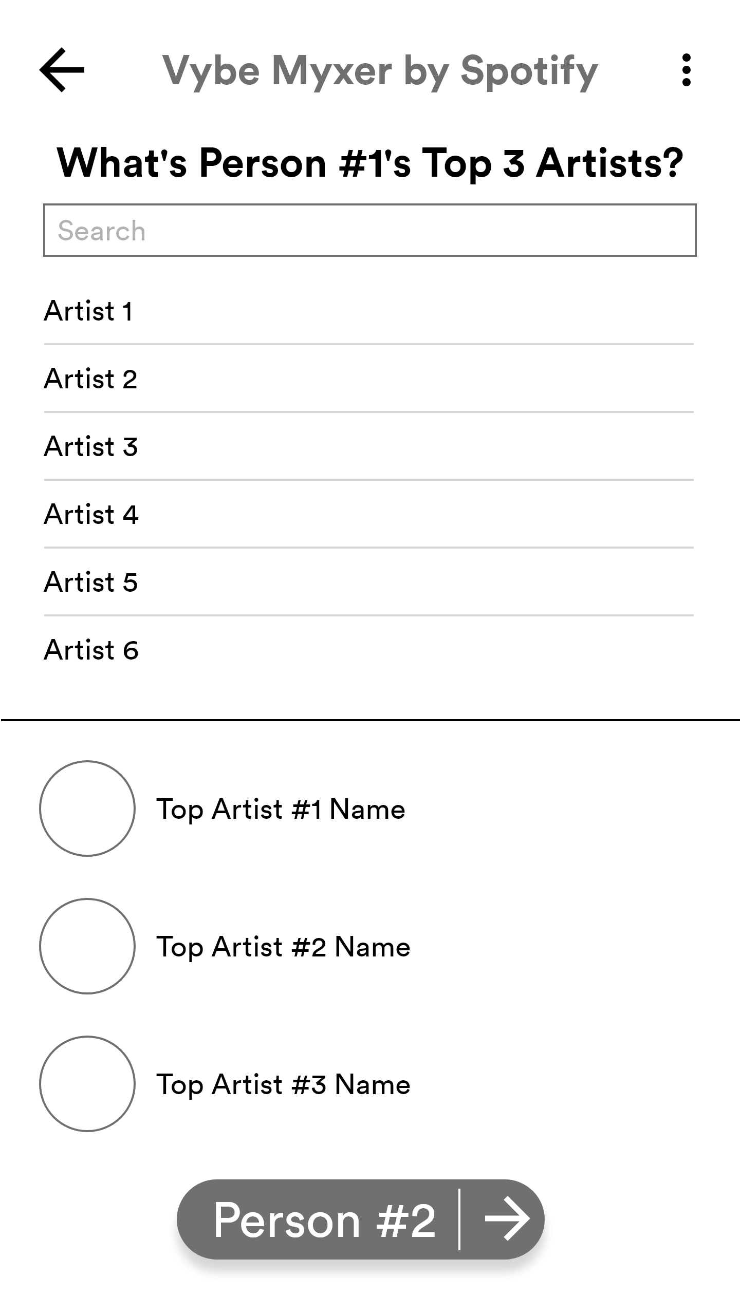 Preliminary Wireframe 3: Top Artists
