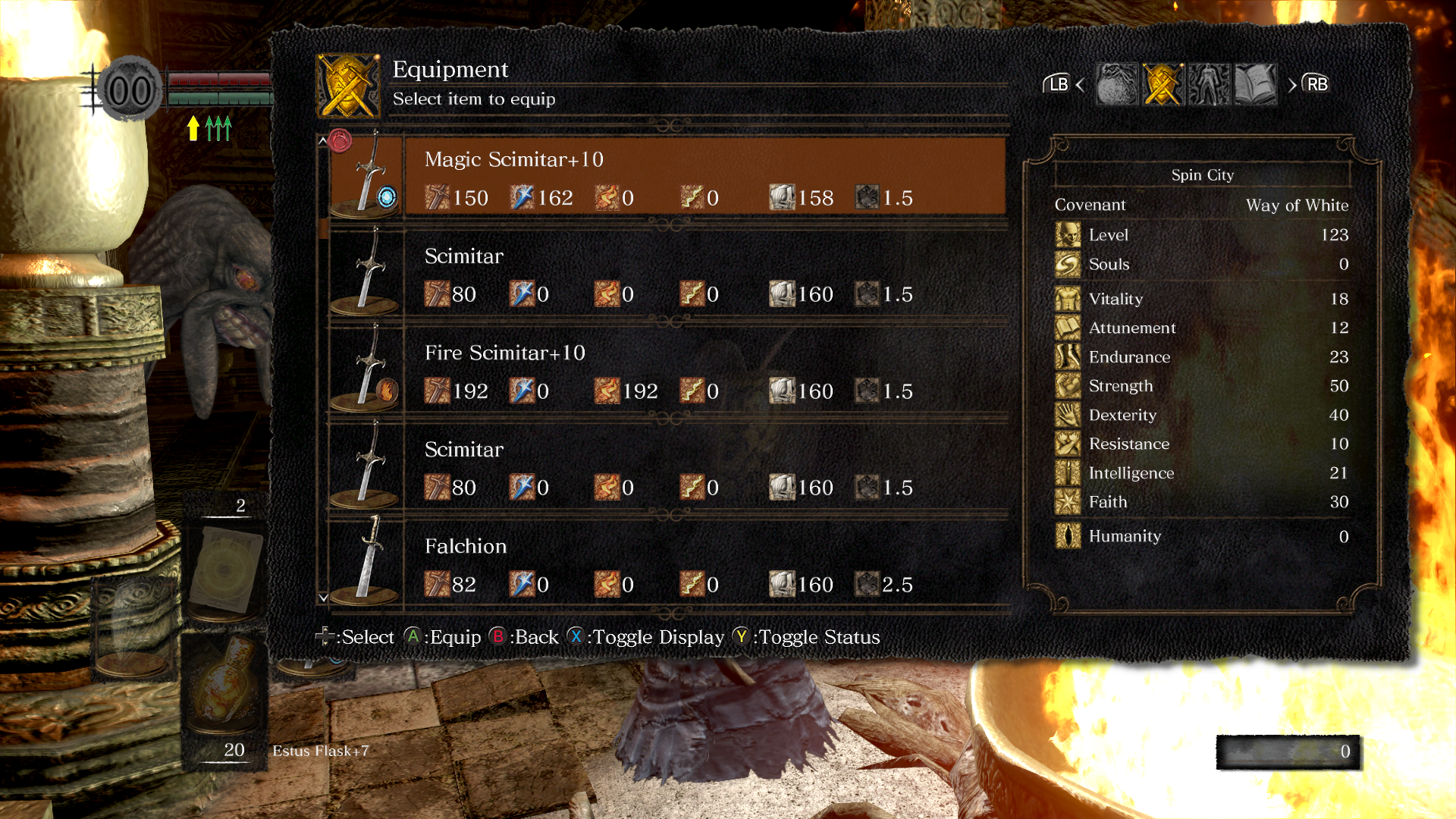 Dark Souls: Remastered - Equip Primary Weapon + Character Stats