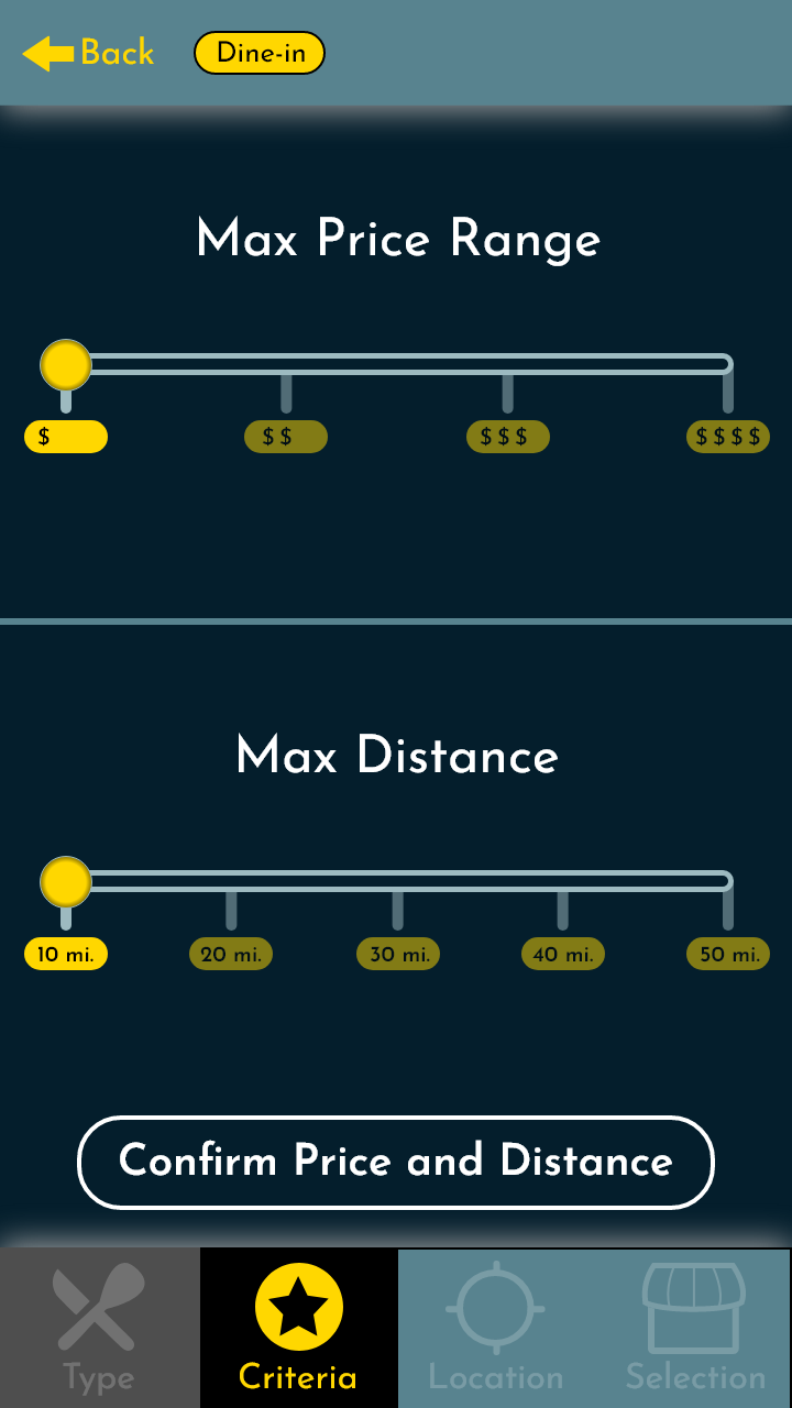 2nd Iteration Final Say Distance/Price Screen