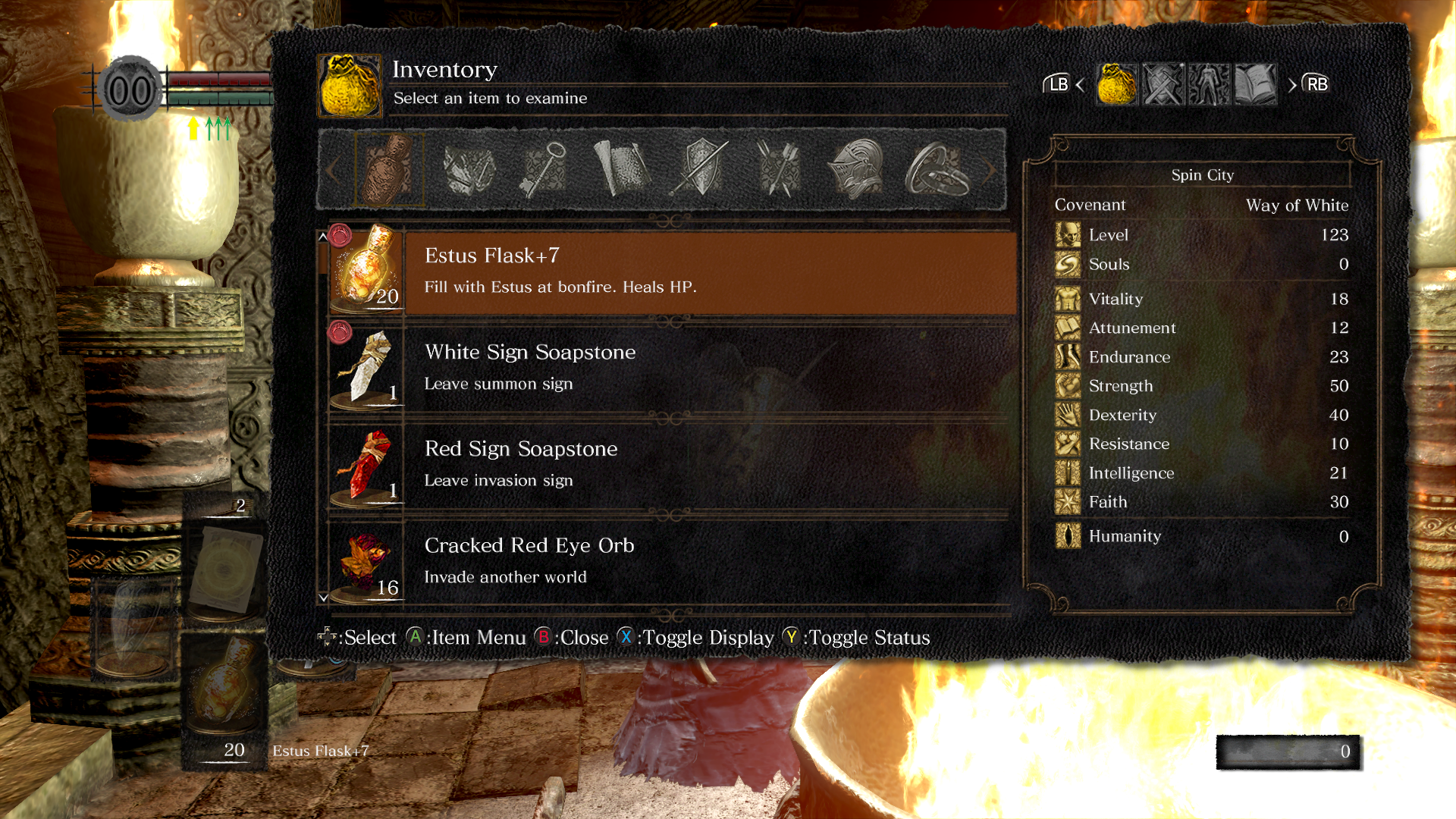 Dark Souls: Remastered - Item Inventory + Character Stats