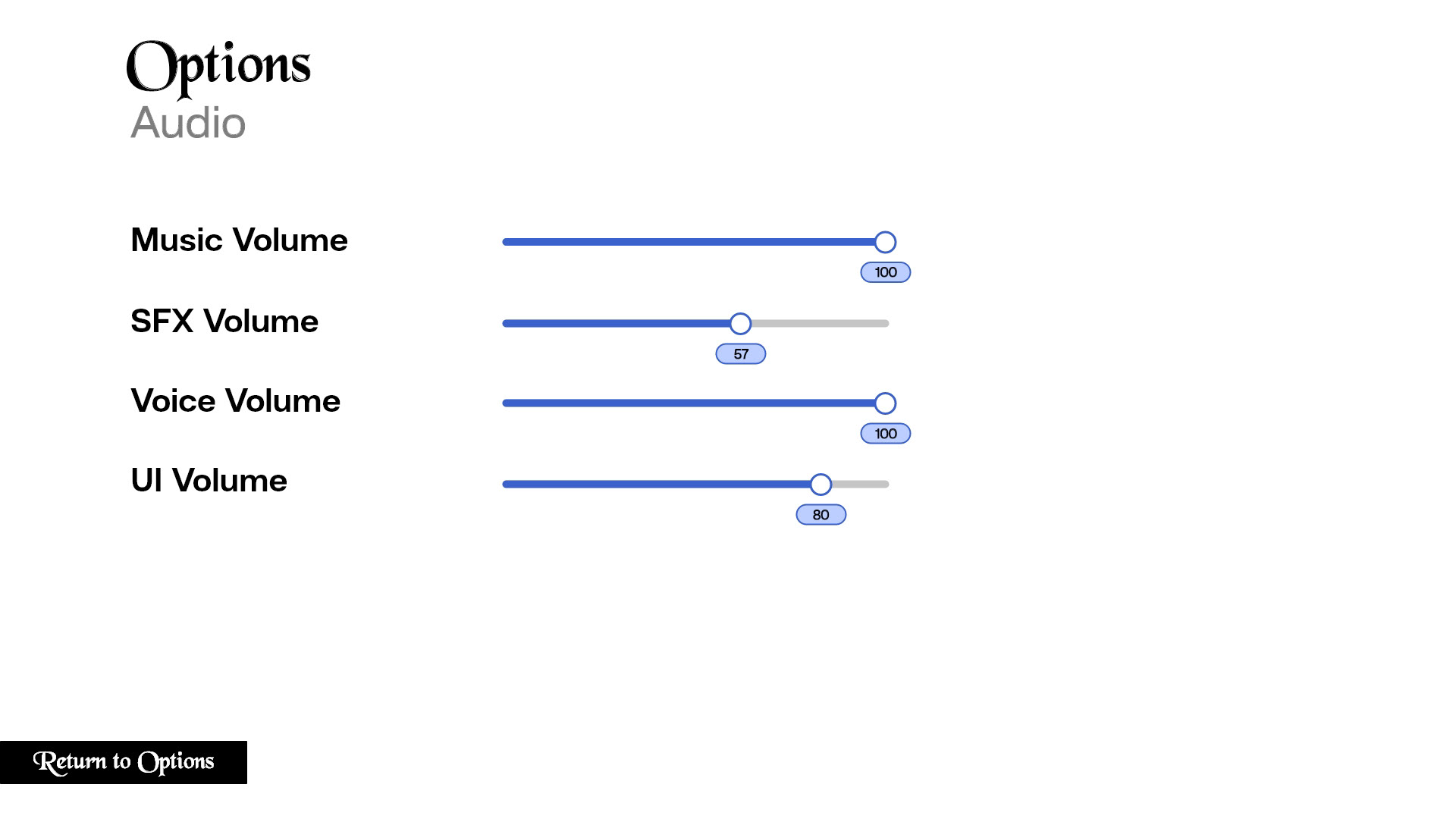 Buckshot Wireframe: Audio Options