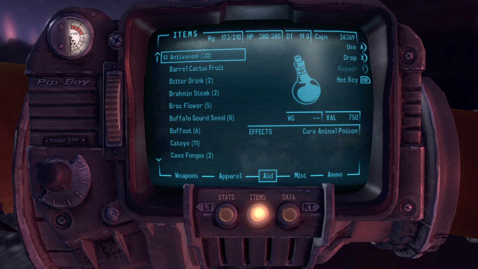 Fallout: New Vegas - Aid Inventory + Character Vitals